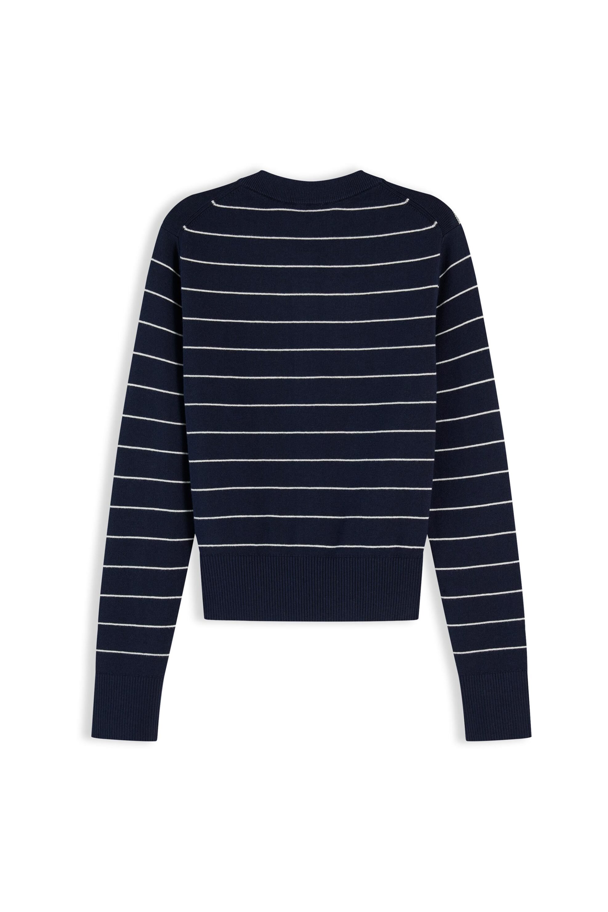 Tommy Hilfiger Γυναικεία Πλεκτή Ζακέτα με Ριγέ Σχέδιο Και Κεντημένο Λογότυπο Slim Fit - Ww0Ww51115 Μπλε Σκούρο