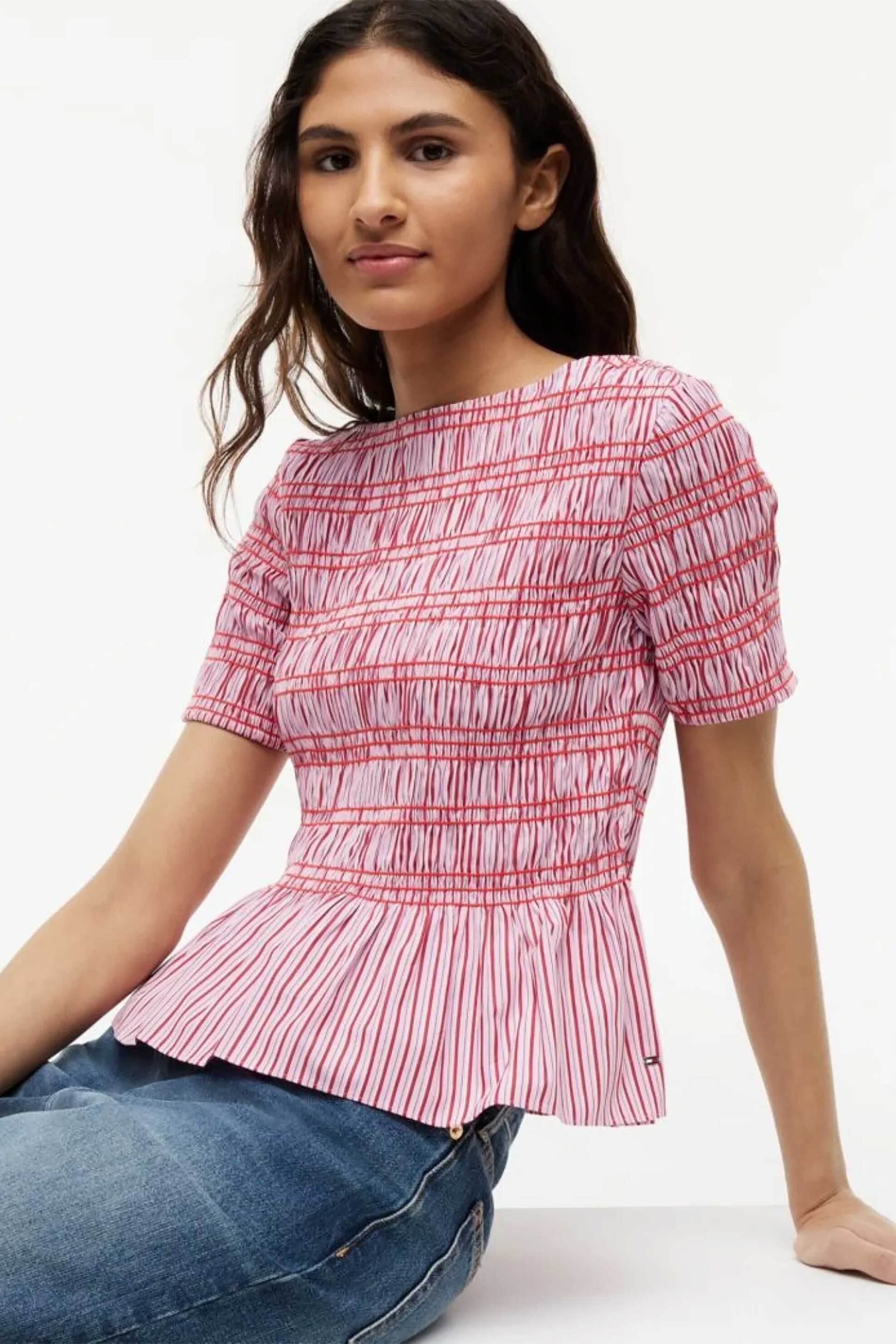 Tommy Hilfiger γυναικεία μπλούζα με σφηκοφωλιά Regular Fit - WW0WW49886 Ροζ