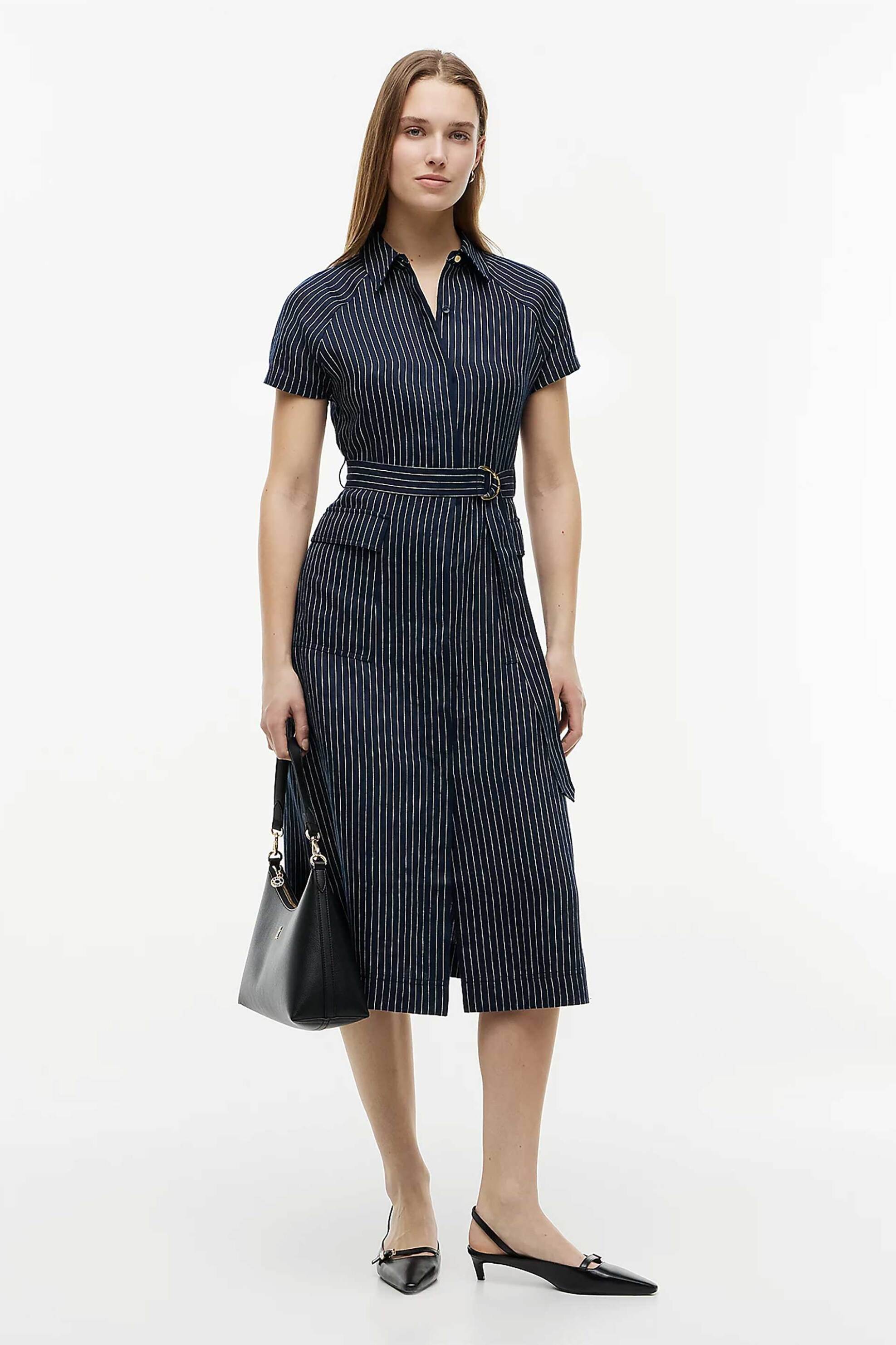 TOMMY HILFIGER Tommy Hilfiger γυναικείο midi φόρεμα ριγέ Regular Fit - WW0WW49912 Μπλε Σκούρο
