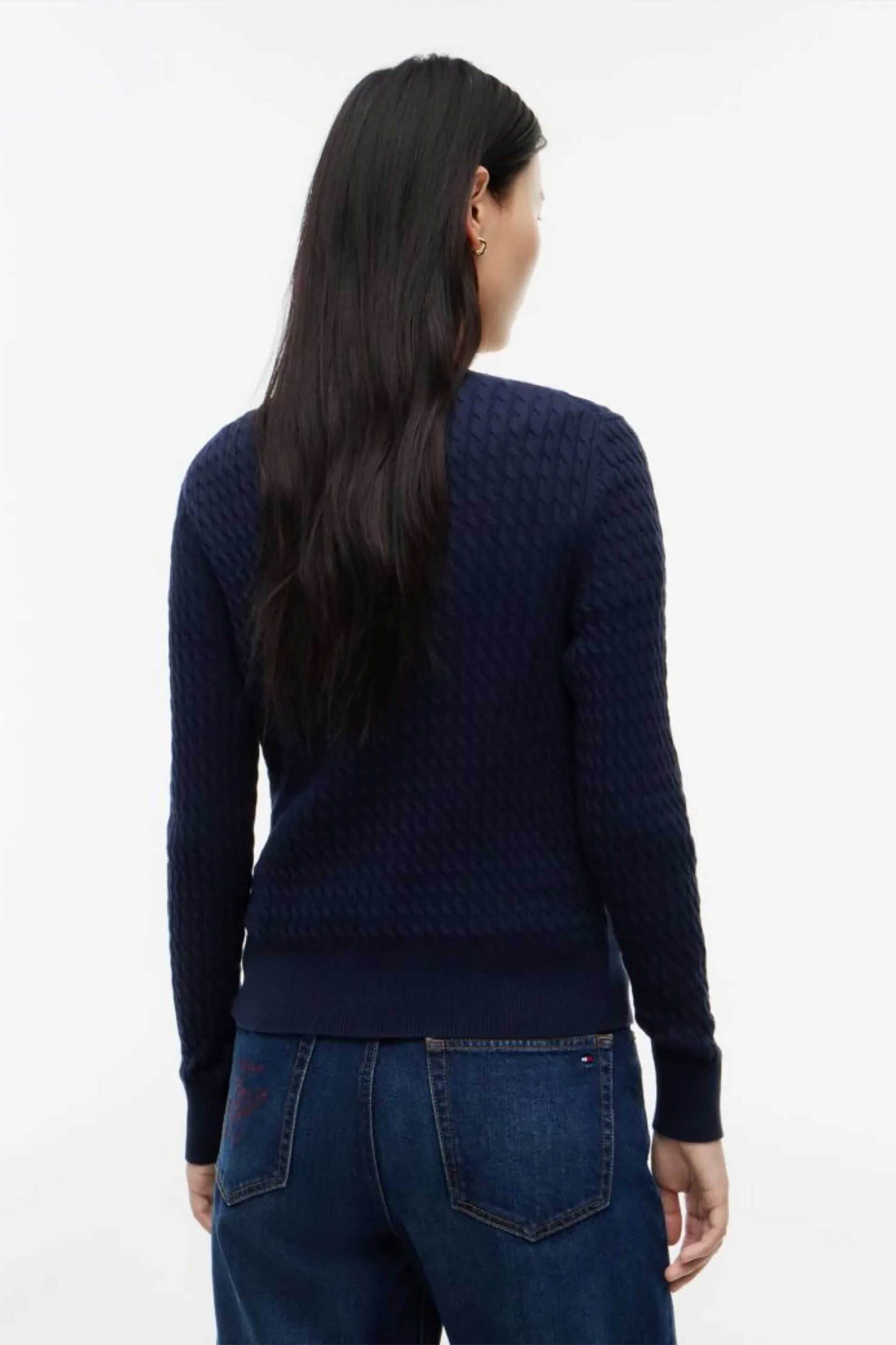 Tommy Hilfiger Γυναικείο Πουλόβερ με Cable Knit Pattern Και Κεντημένο Λογότυπο Regular Fit - Ww0Ww44987 Μπλε Σκούρο