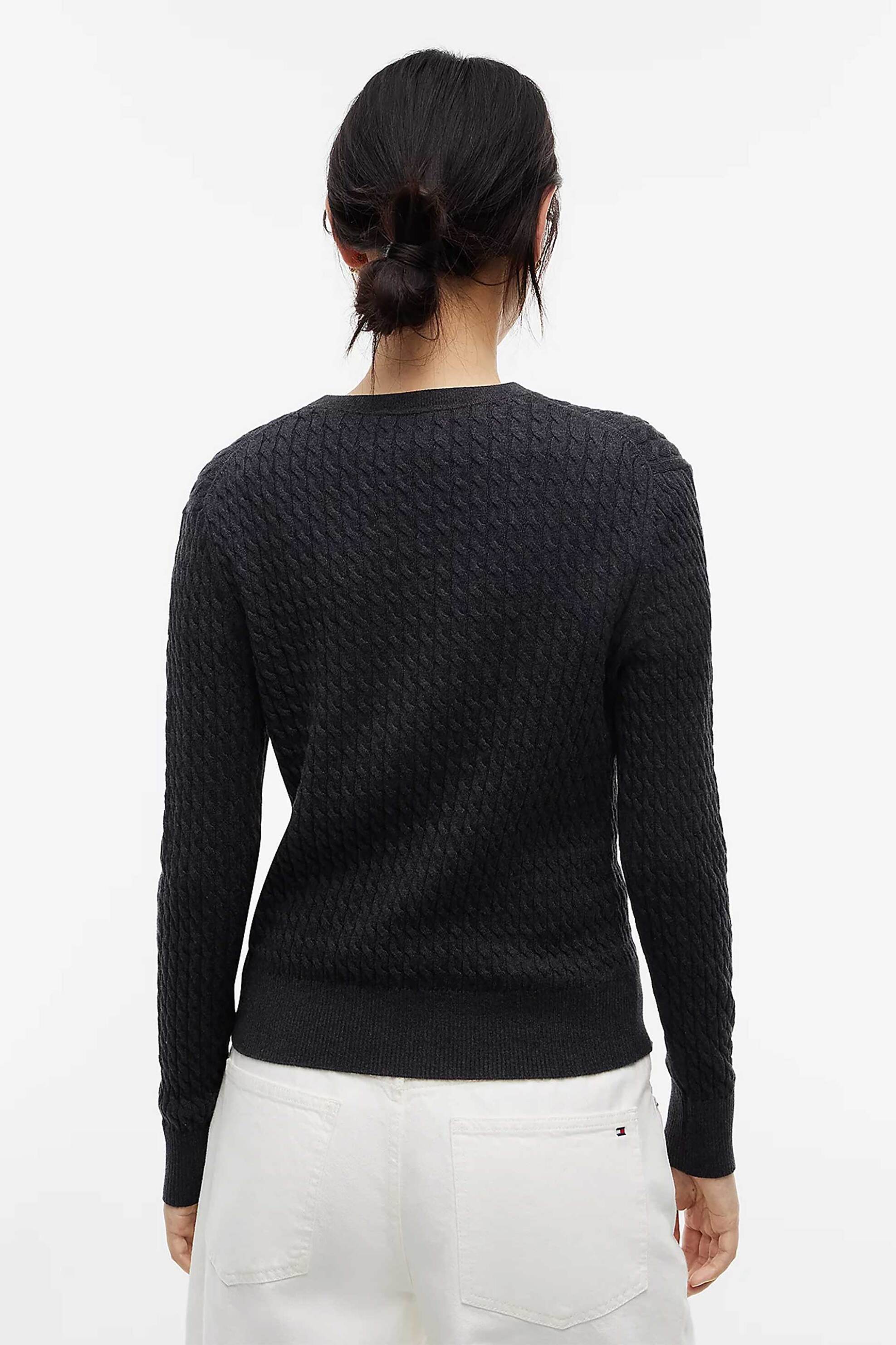 Tommy Hilfiger Γυναικείο Πουλόβερ με Cable Knit Pattern Και Κεντημένο Λογότυπο Regular Fit - Ww0Ww44987 Ανθρακί