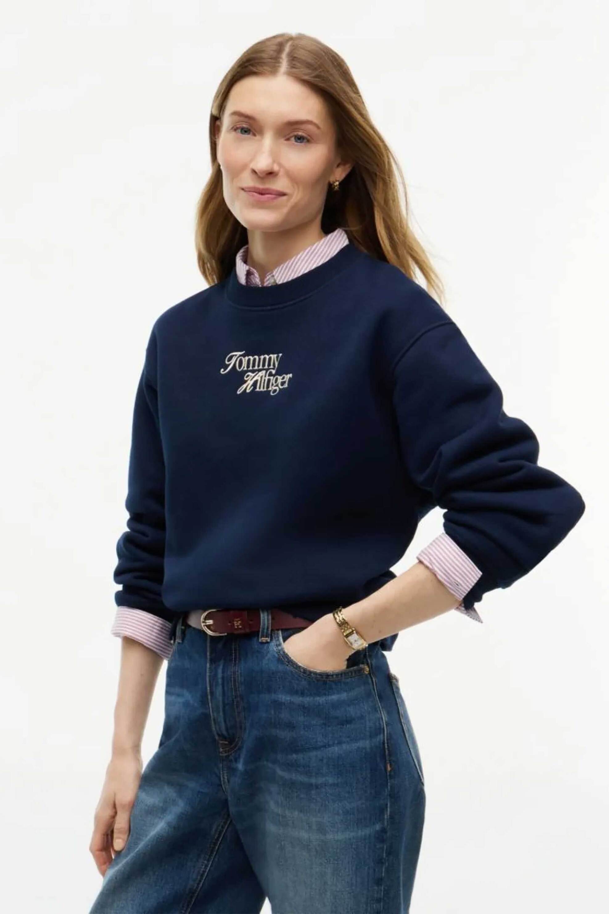 Tommy Hilfiger γυναικεία μπλούζα φούτερ με κεντημένο λογότυπο Relaxed Fit - WW0WW51598 Μπλε Σκούρο