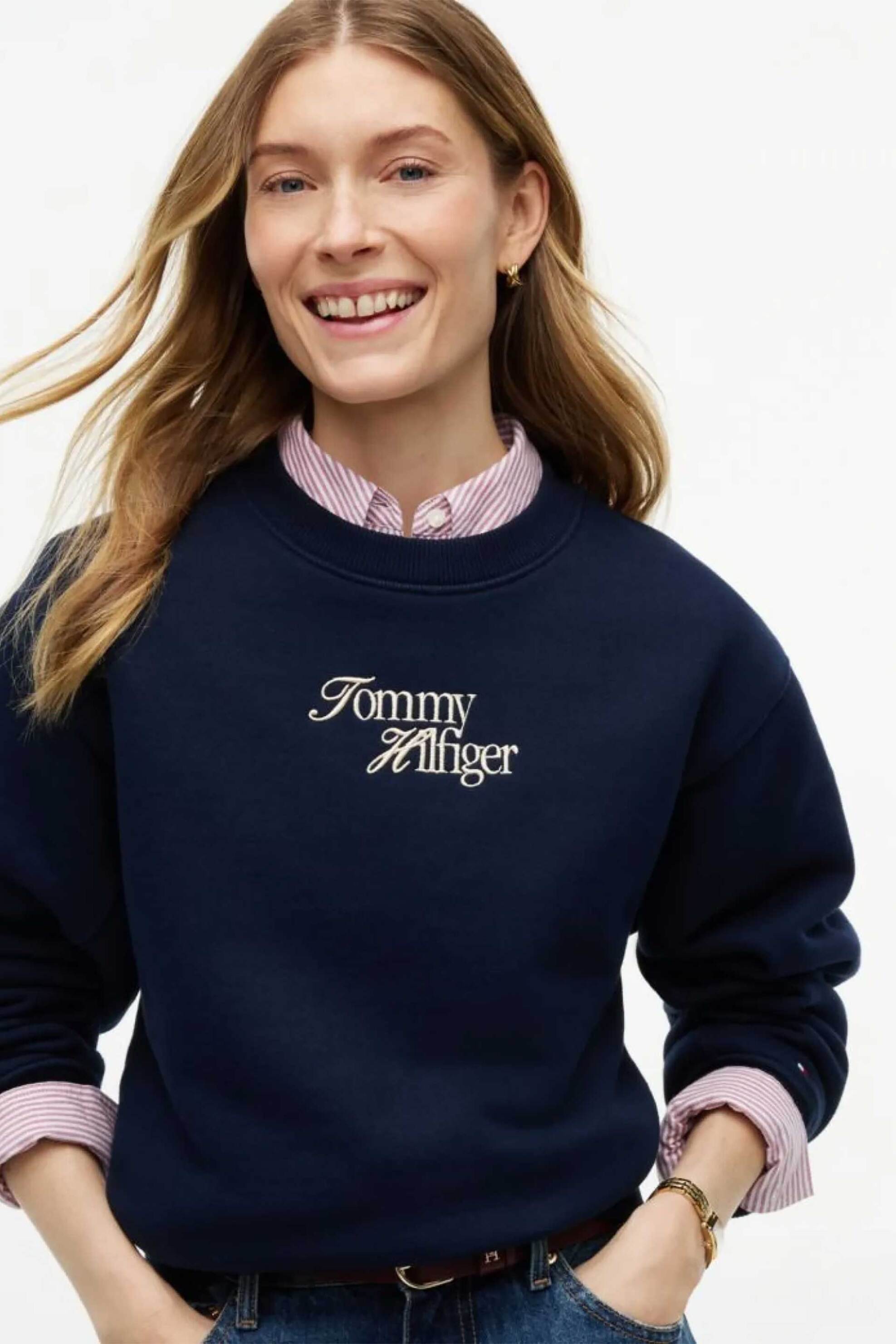 Tommy Hilfiger γυναικεία μπλούζα φούτερ με κεντημένο λογότυπο Relaxed Fit - WW0WW51598 Μπλε Σκούρο