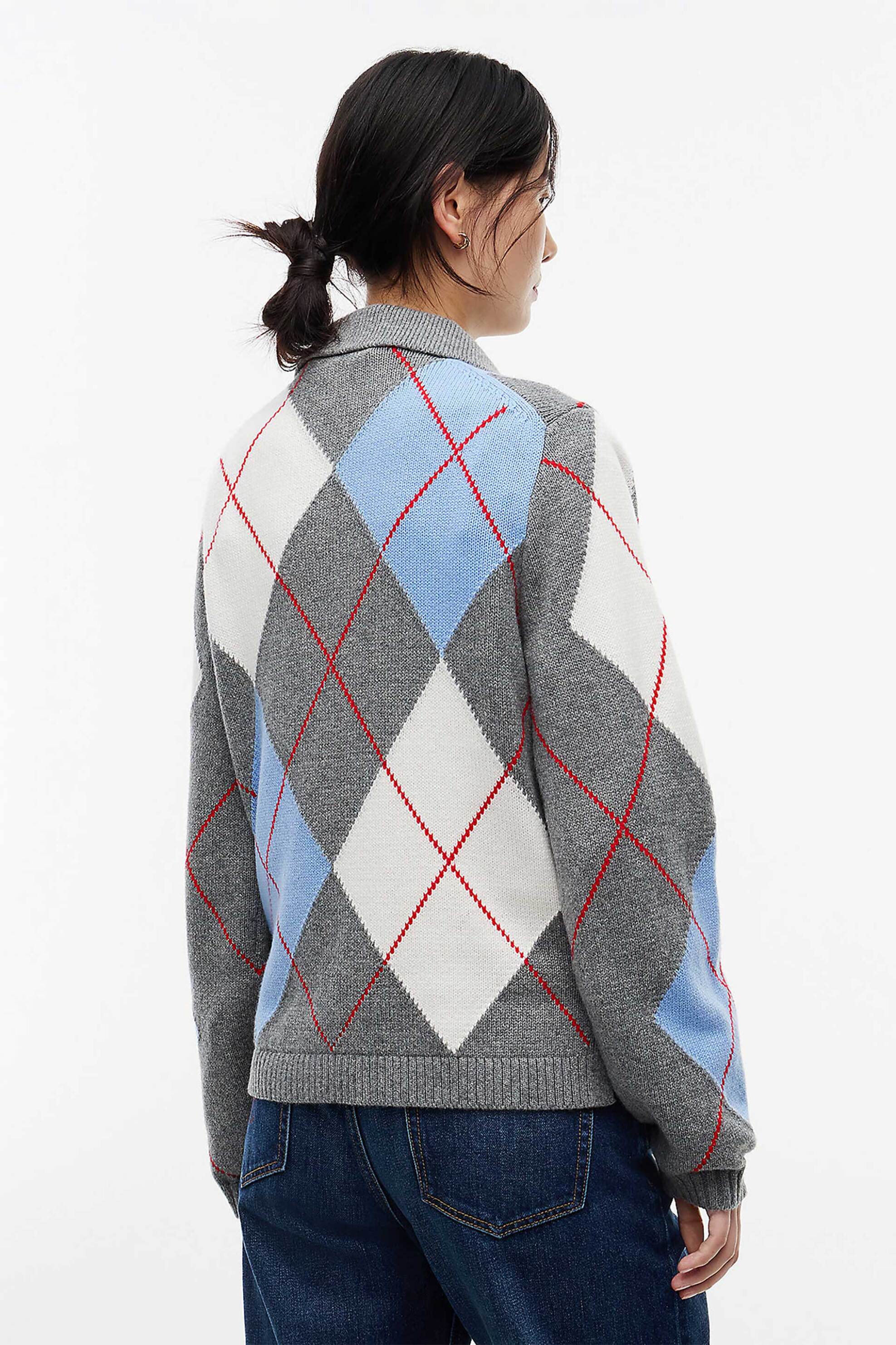 Tommy Hilfiger Γυναικεία Πλεκτή Μπλούζα Πόλο με Argyle Pattern Relaxed Fit - Ww0Ww52155 Γκρι