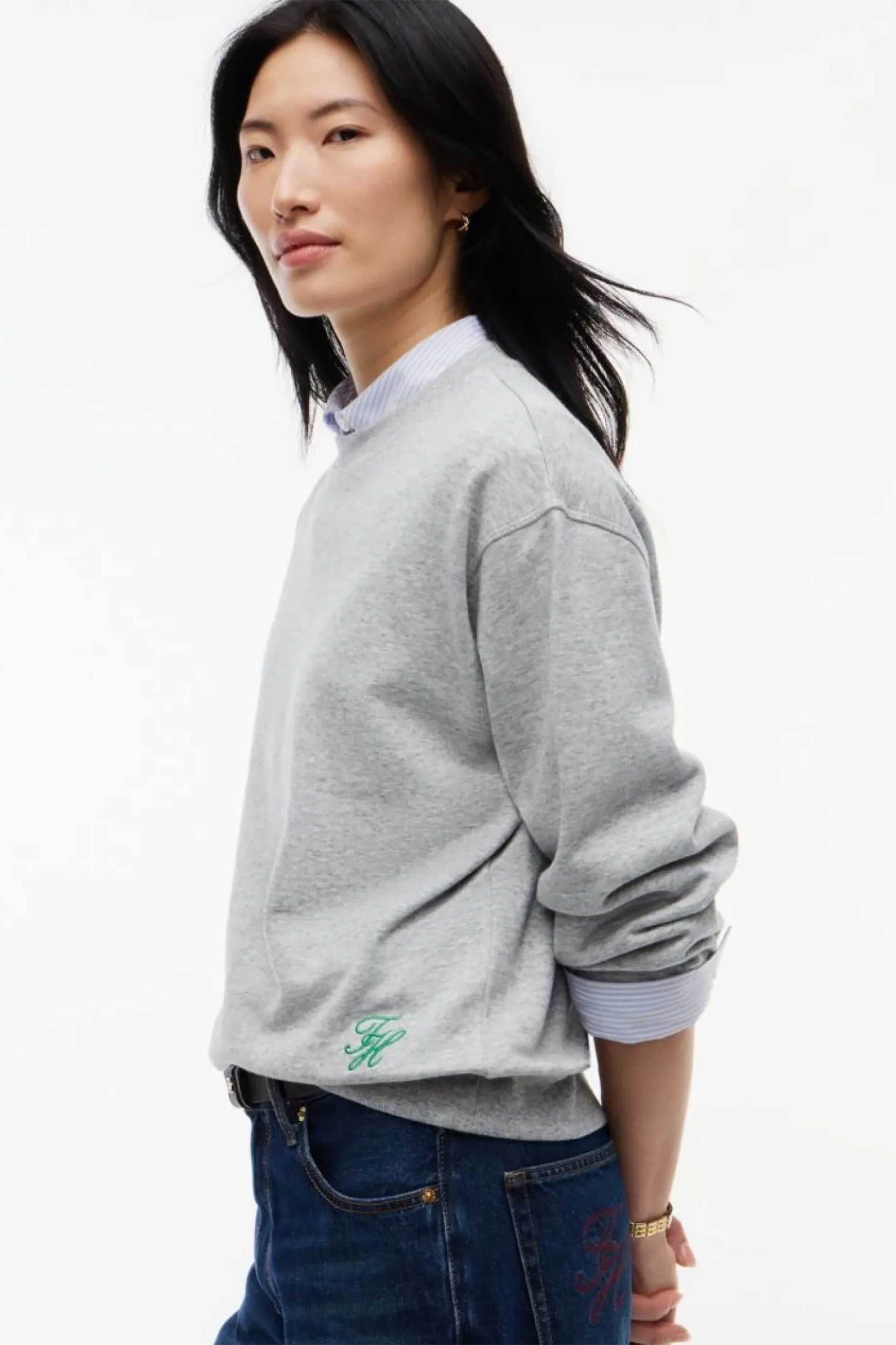 Tommy Hilfiger γυναικεία μπλούζα φούτερ με κεντημένο monogram Regular Fit - WW0WW52355 Γκρι