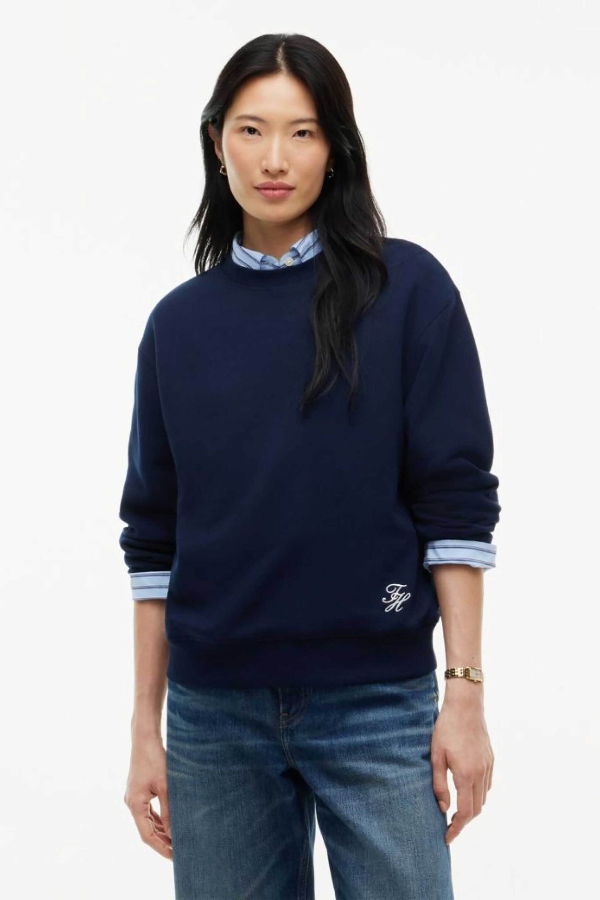Tommy Hilfiger γυναικεία μπλούζα φούτερ με κεντημένο monogram Regular Fit - WW0WW52355 Μπλε Σκούρο