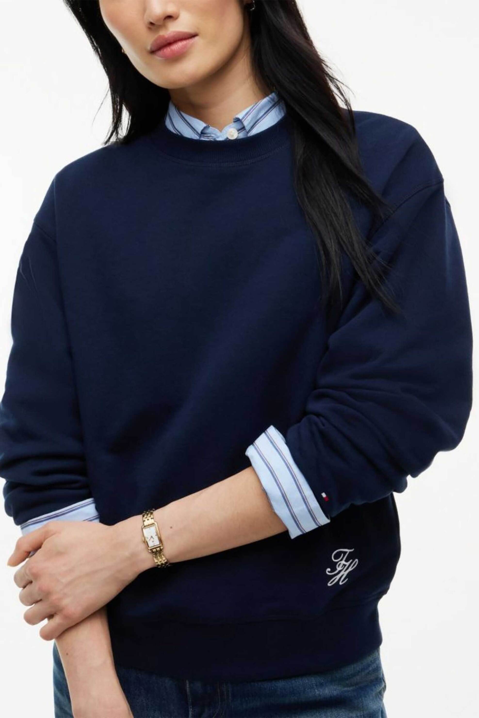 Tommy Hilfiger γυναικεία μπλούζα φούτερ με κεντημένο monogram Regular Fit - WW0WW52355 Μπλε Σκούρο