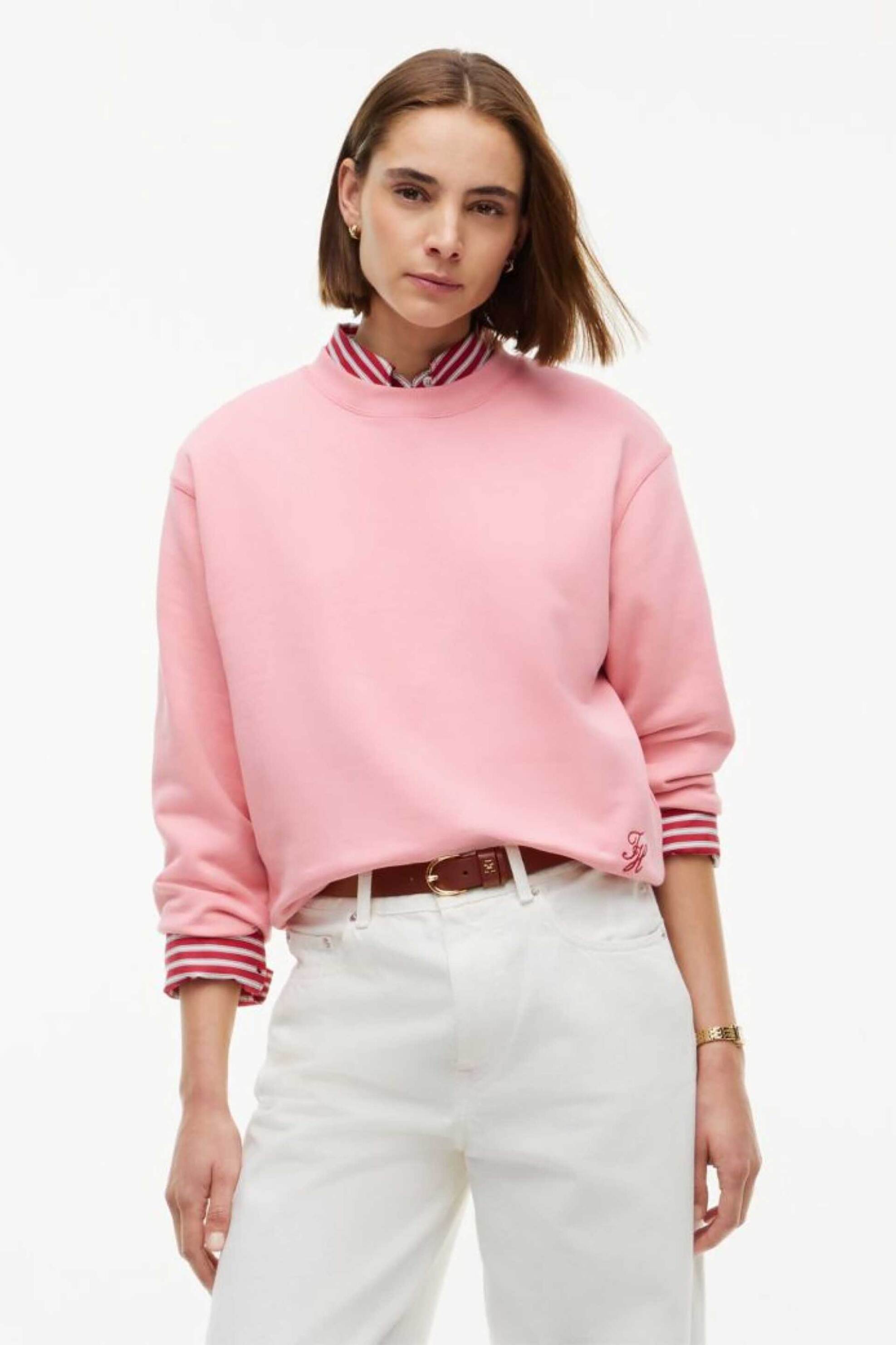 Tommy Hilfiger γυναικεία μπλούζα φούτερ με κεντημένο monogram Regular Fit - WW0WW52355 Ροζ