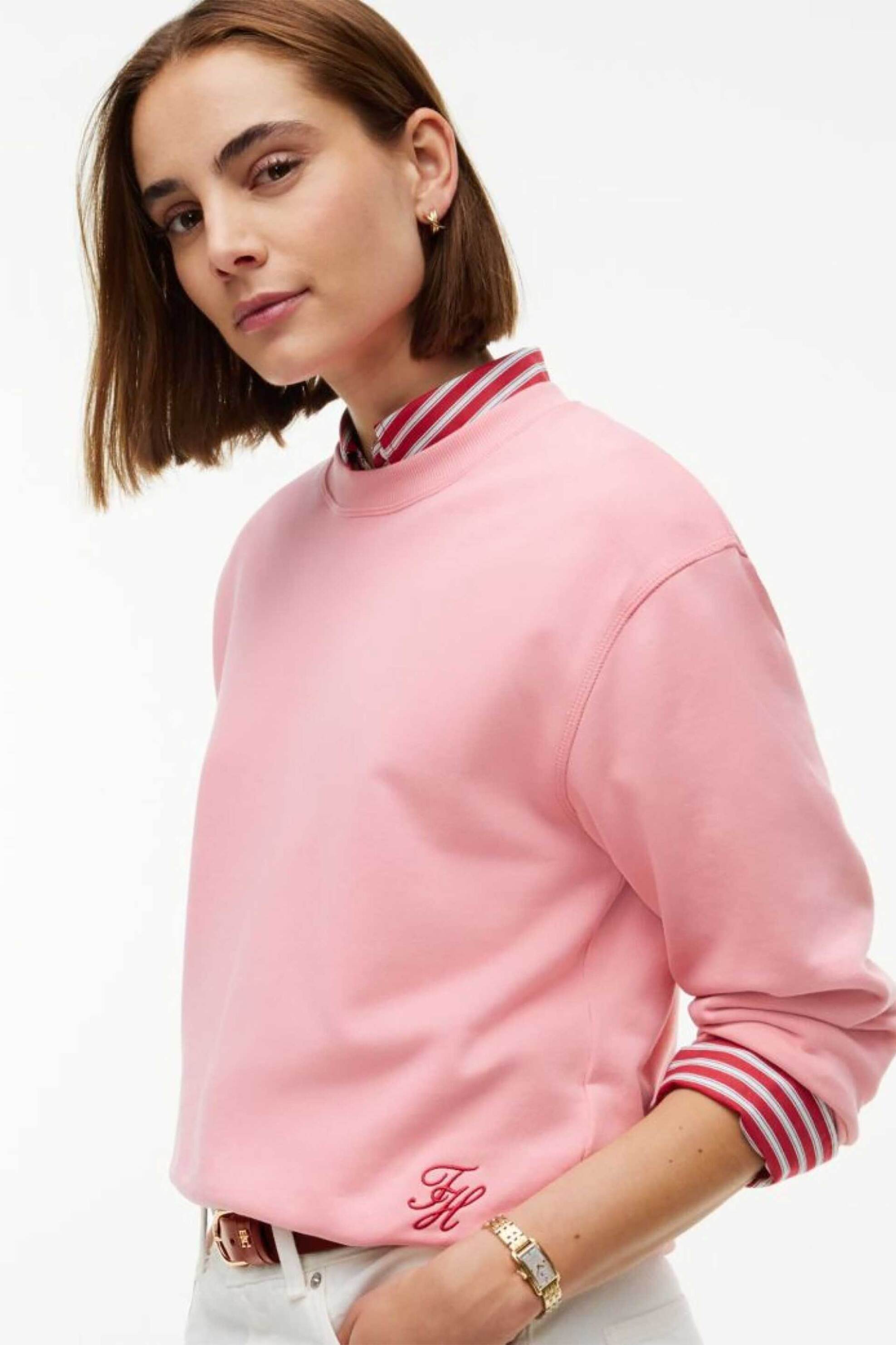 Tommy Hilfiger γυναικεία μπλούζα φούτερ με κεντημένο monogram Regular Fit - WW0WW52355 Ροζ