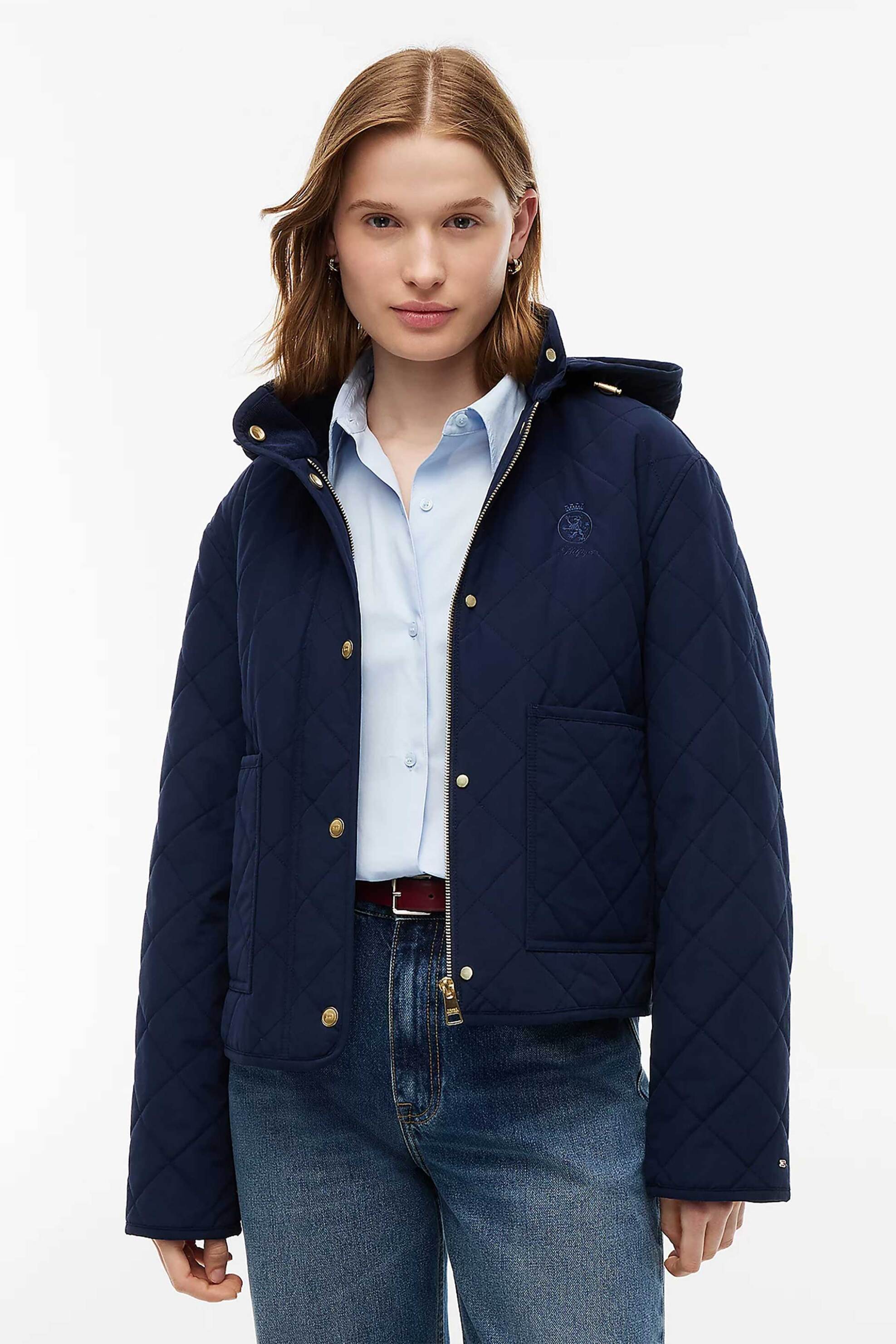 TOMMY HILFIGER Tommy Hilfiger γυναικείο jacket καπιτονέ με κουκούλα και κεντημένο λογότυπο Regular Fit - WW0WW51512 Μπλε Σκούρο