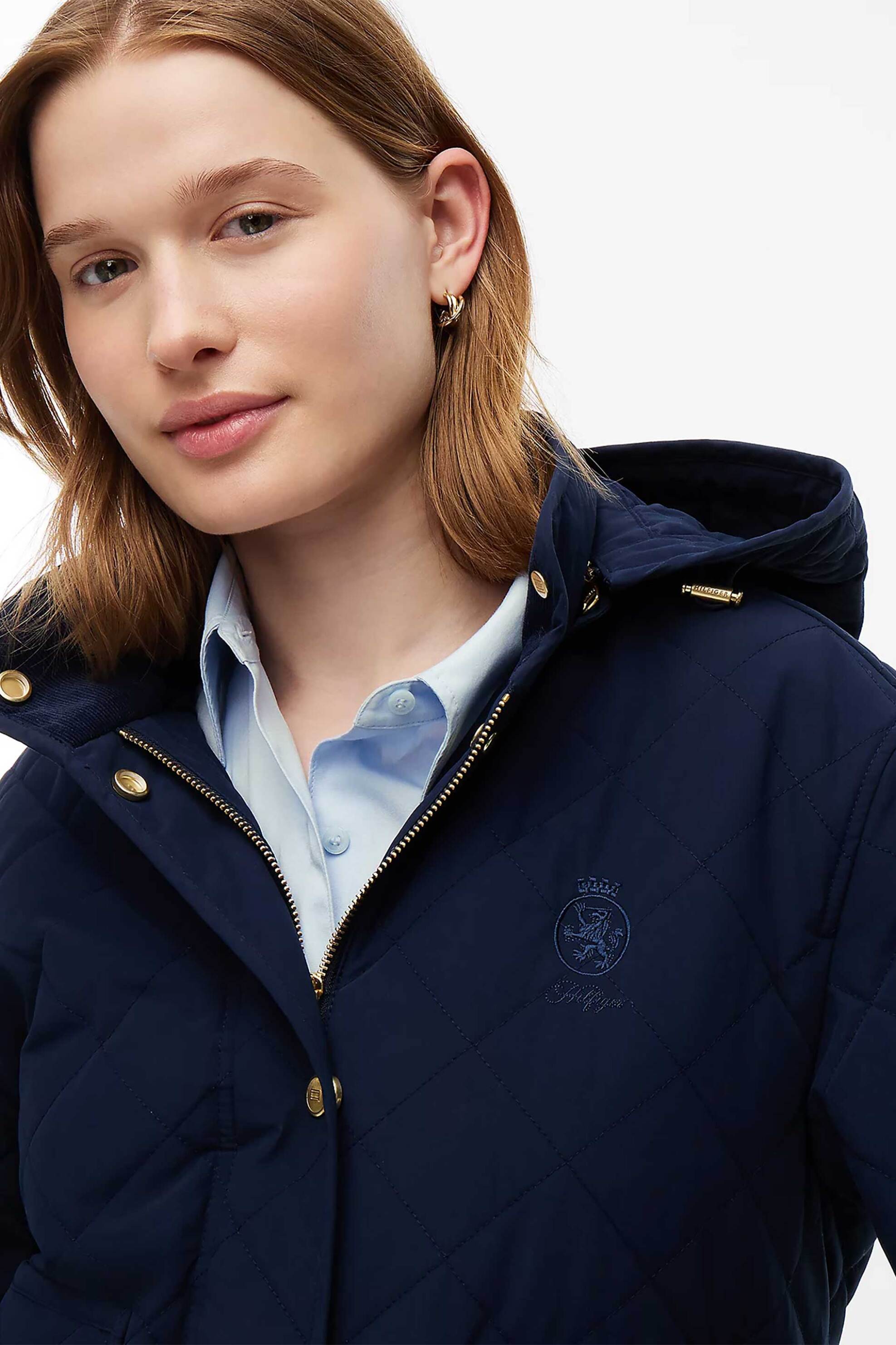 Tommy Hilfiger γυναικείο jacket καπιτονέ με κουκούλα και κεντημένο λογότυπο Regular Fit - WW0WW51512 Μπλε Σκούρο