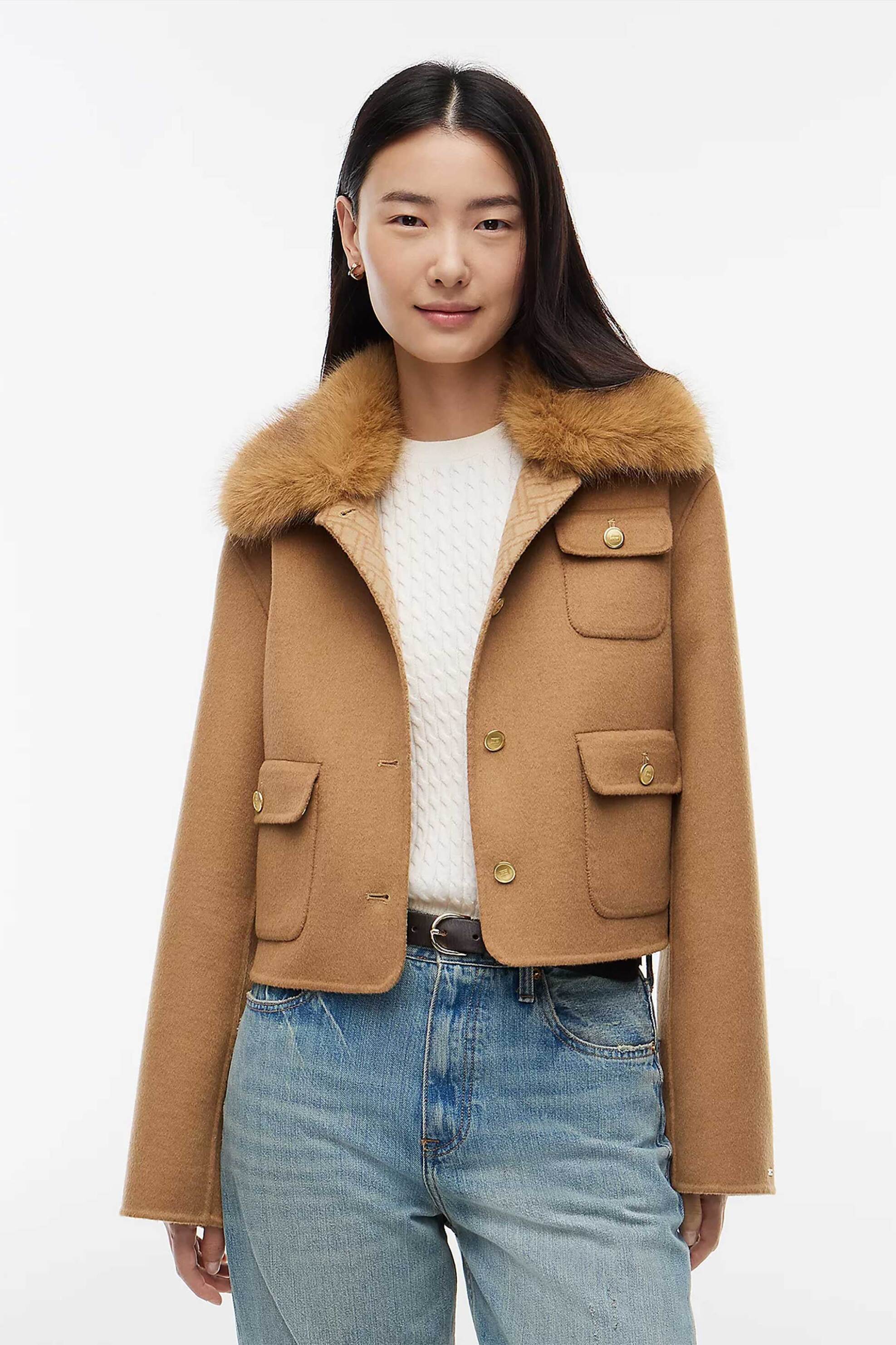 Tommy Hilfiger γυναικείο jacket με μαλλί και γιακά από faux γούνα Regular Fit - WW0WW52914 Καμηλό