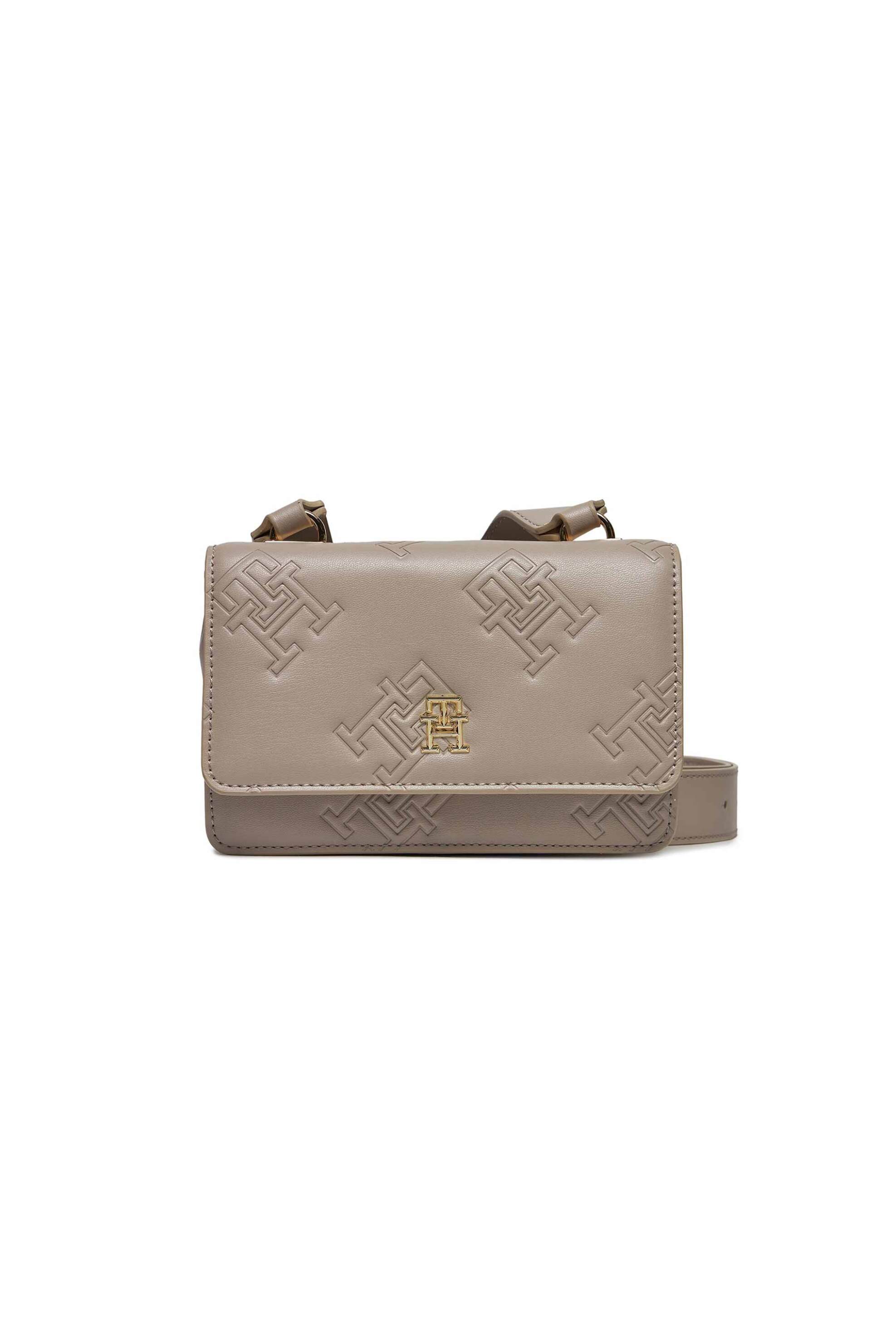 Tommy Hilfiger γυναικείο mini bag crossbody με all-over ανάγλυφο monogram logo - AW0AW15727 Μπεζ