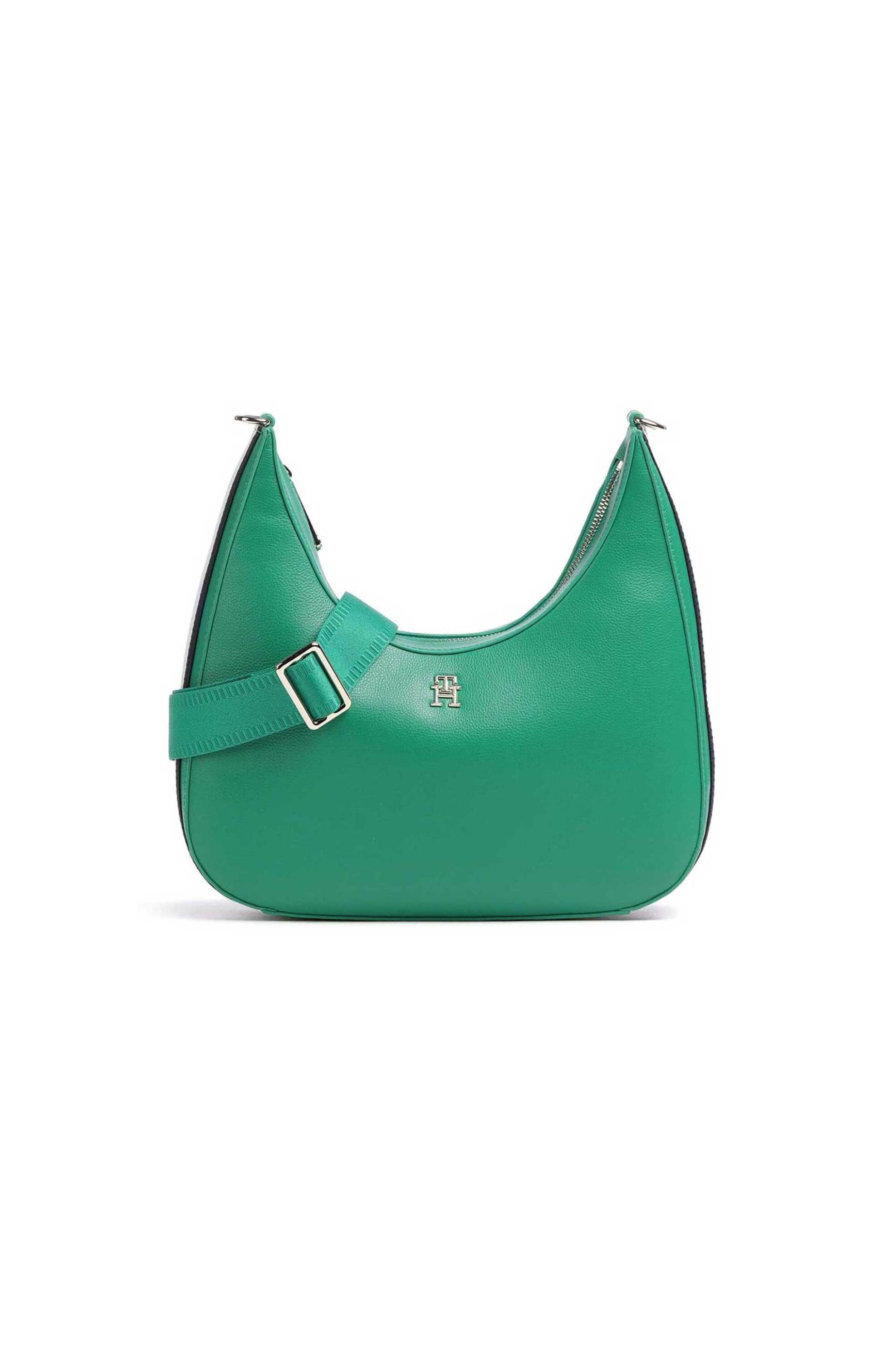 Tommy Hilfiger γυναικεία τσάντα crossbody hobo με μεταλλικό λογότυπο και signature λεπτομέρεια στο πλάι - AW0AW16088 Πράσινο
