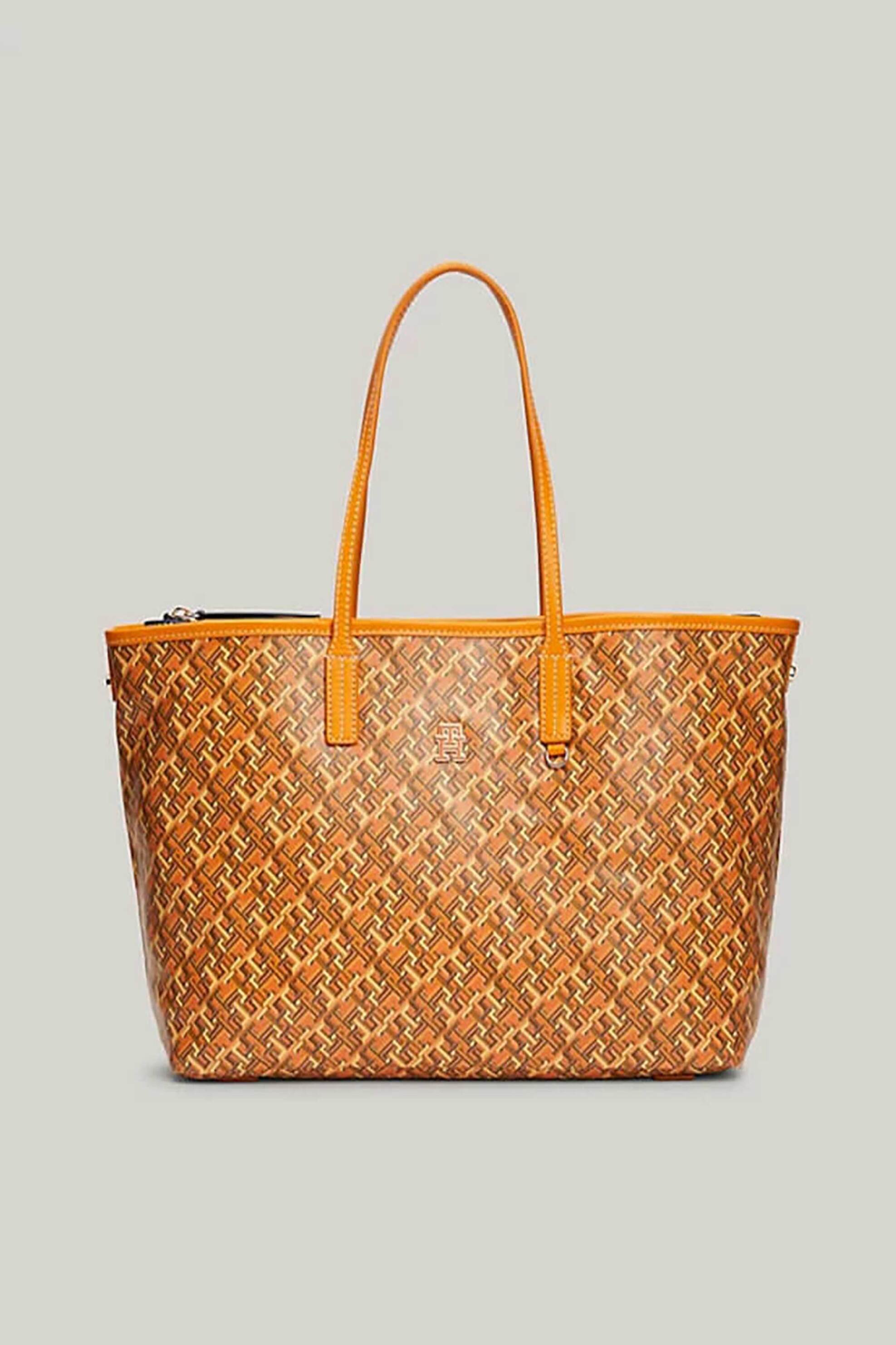 TOMMY HILFIGER Tommy Hilfiger γυναικεία τσάντα tote με αποσπώμενη θήκη laptop και all-over monogram motif - AW0AW15971 Πορτοκαλί
