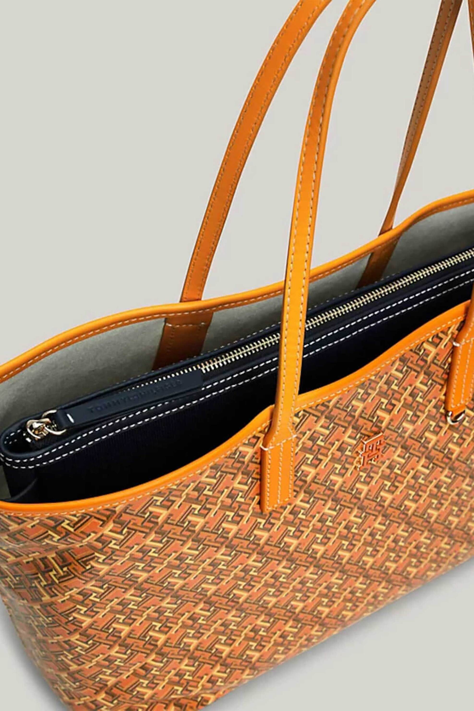 Tommy Hilfiger Γυναικεία Τσάντα Tote με Αποσπώμενη Θήκη Laptop Και All-Over Monogram Motif - Aw0Aw15971 Πορτοκαλί