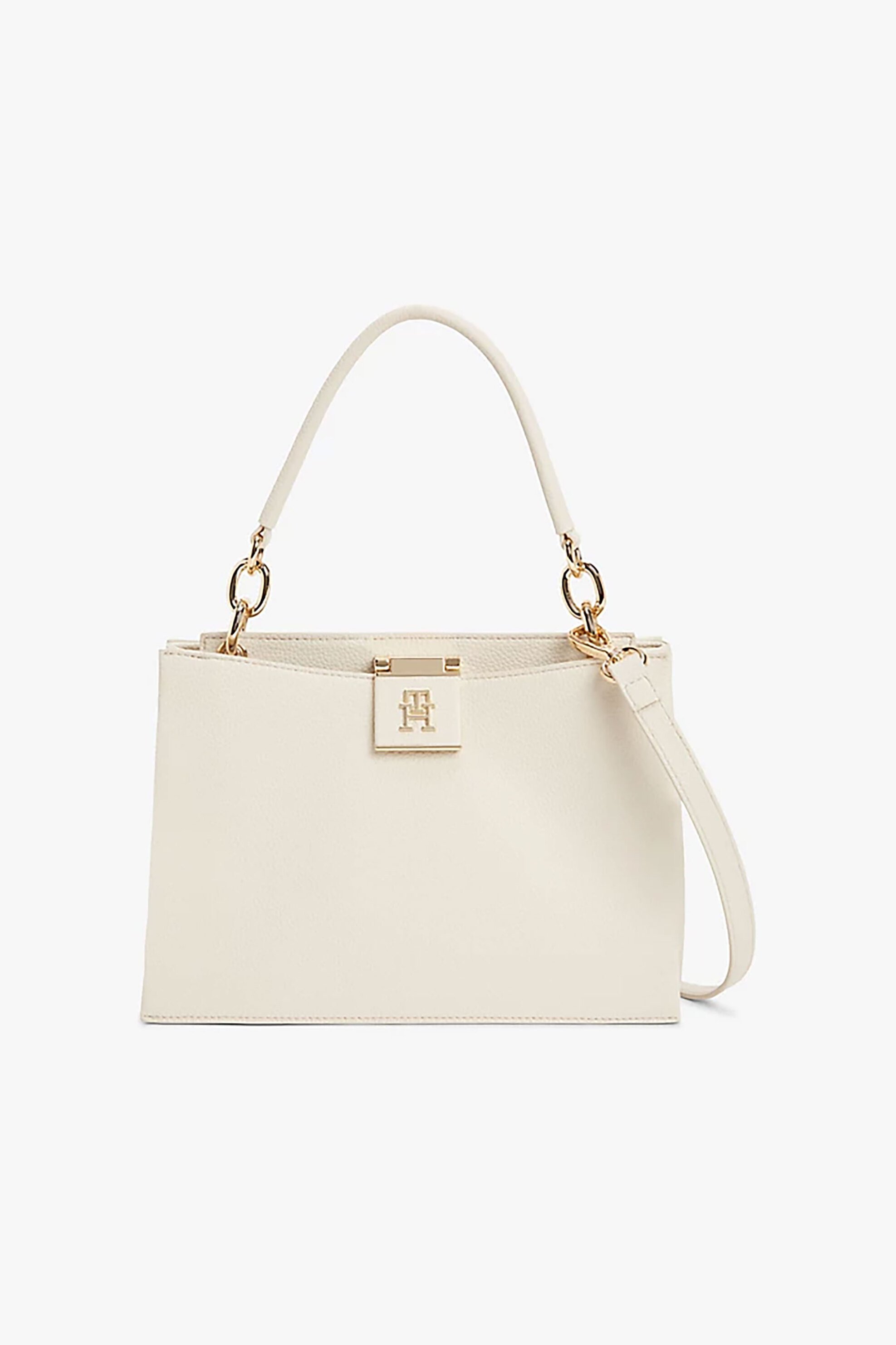 Tommy Hilfiger γυναικεία τσάντα tote με μεταλλικό monogram "Heritage" - AW0AW17191 Εκρού