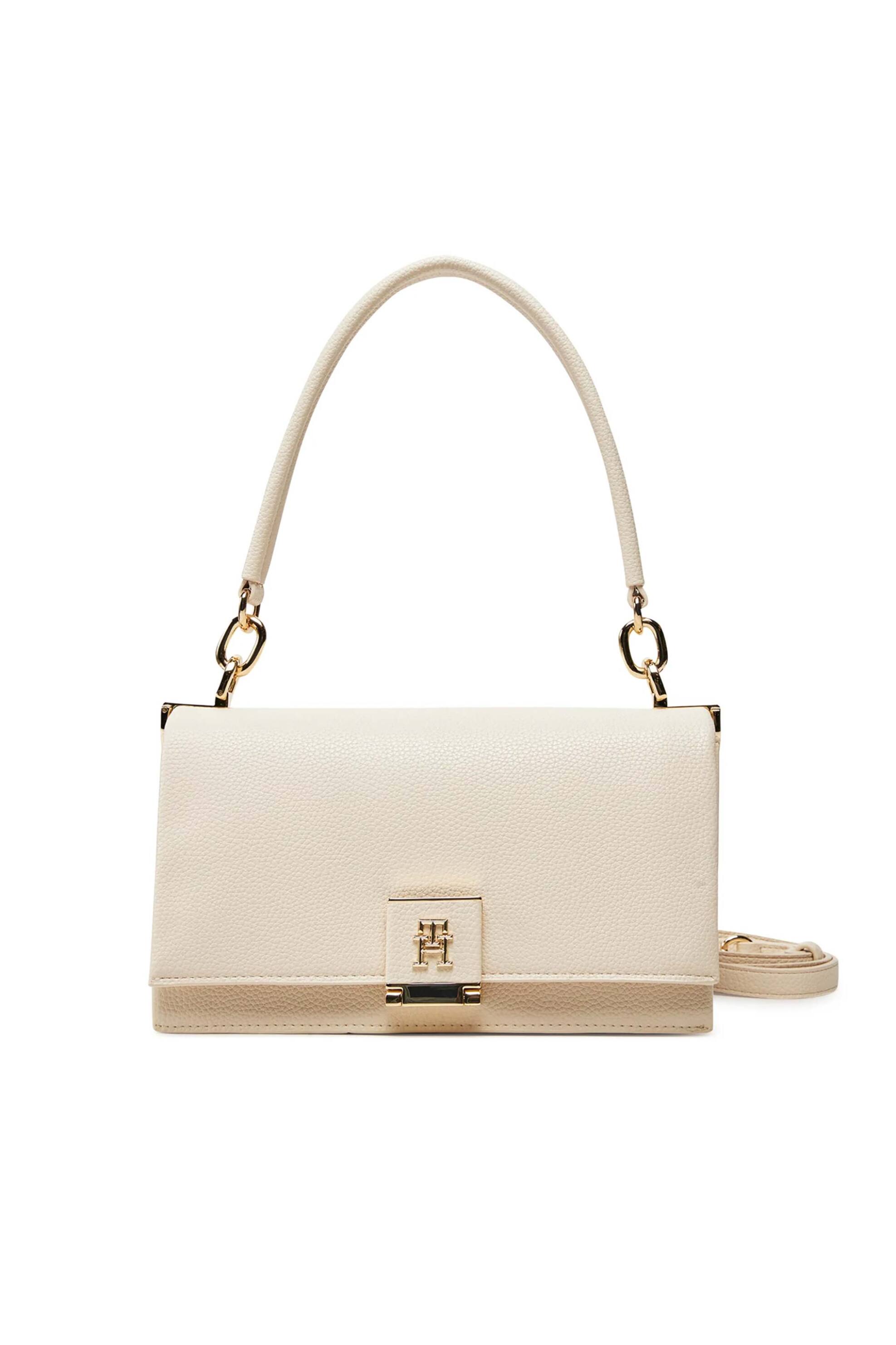 Tommy Hilfiger γυναικεία τσάντα crossbody με μεταλλικό monogram "Her" - AW0AW17216 Εκρού