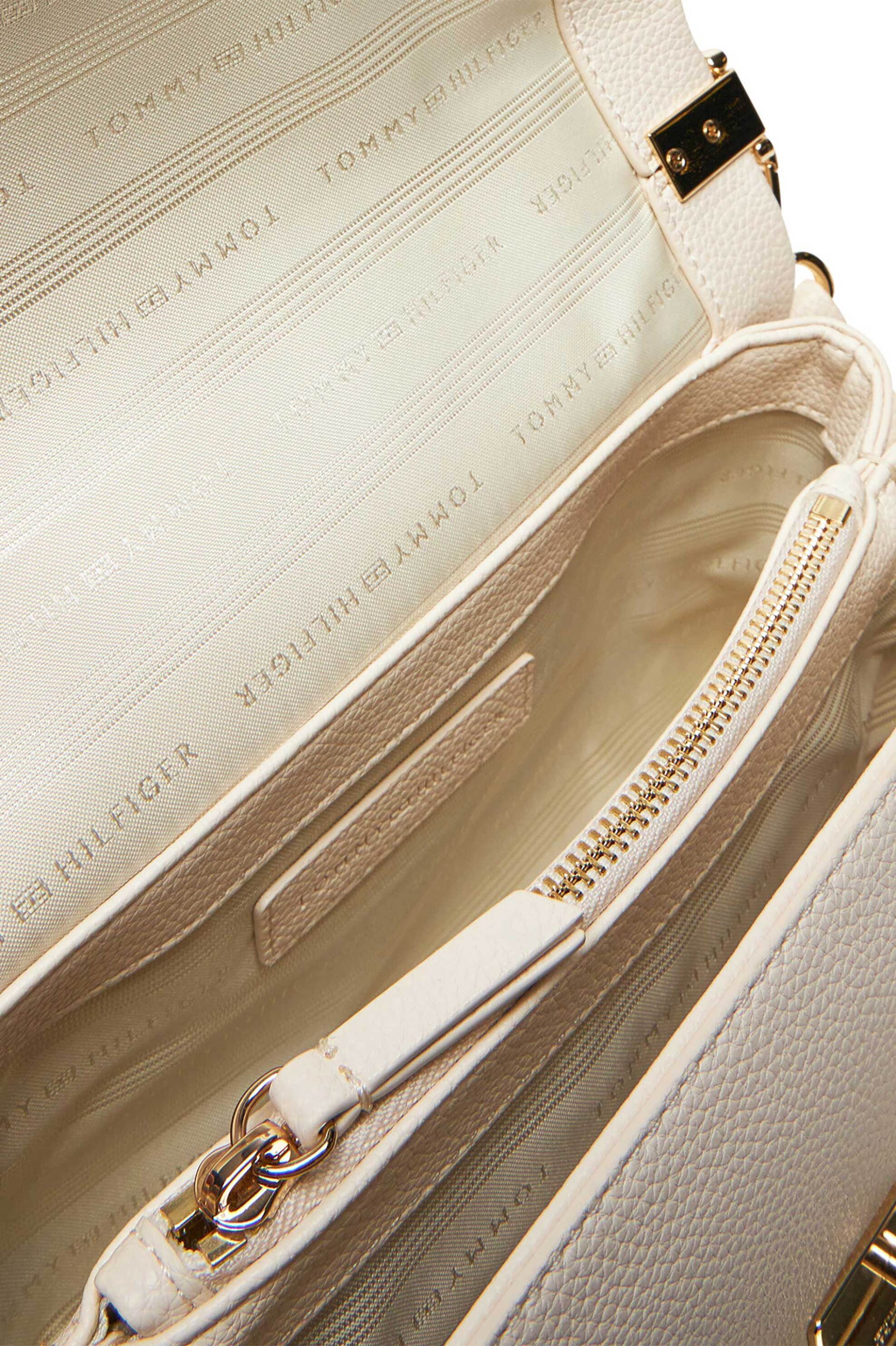 Tommy Hilfiger Γυναικεία Τσάντα Crossbody με Μεταλλικό Monogram Her - Aw0Aw17216 Εκρού