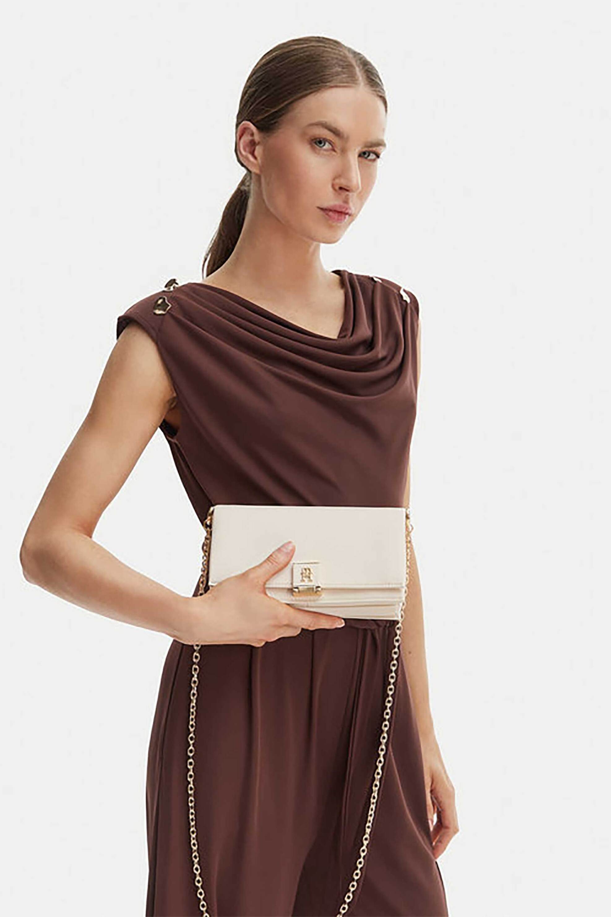 Tommy Hilfiger Γυναικεία Τσάντα Crossbody με Μεταλλικό Monogram Distinct - Aw0Aw17403 Εκρού