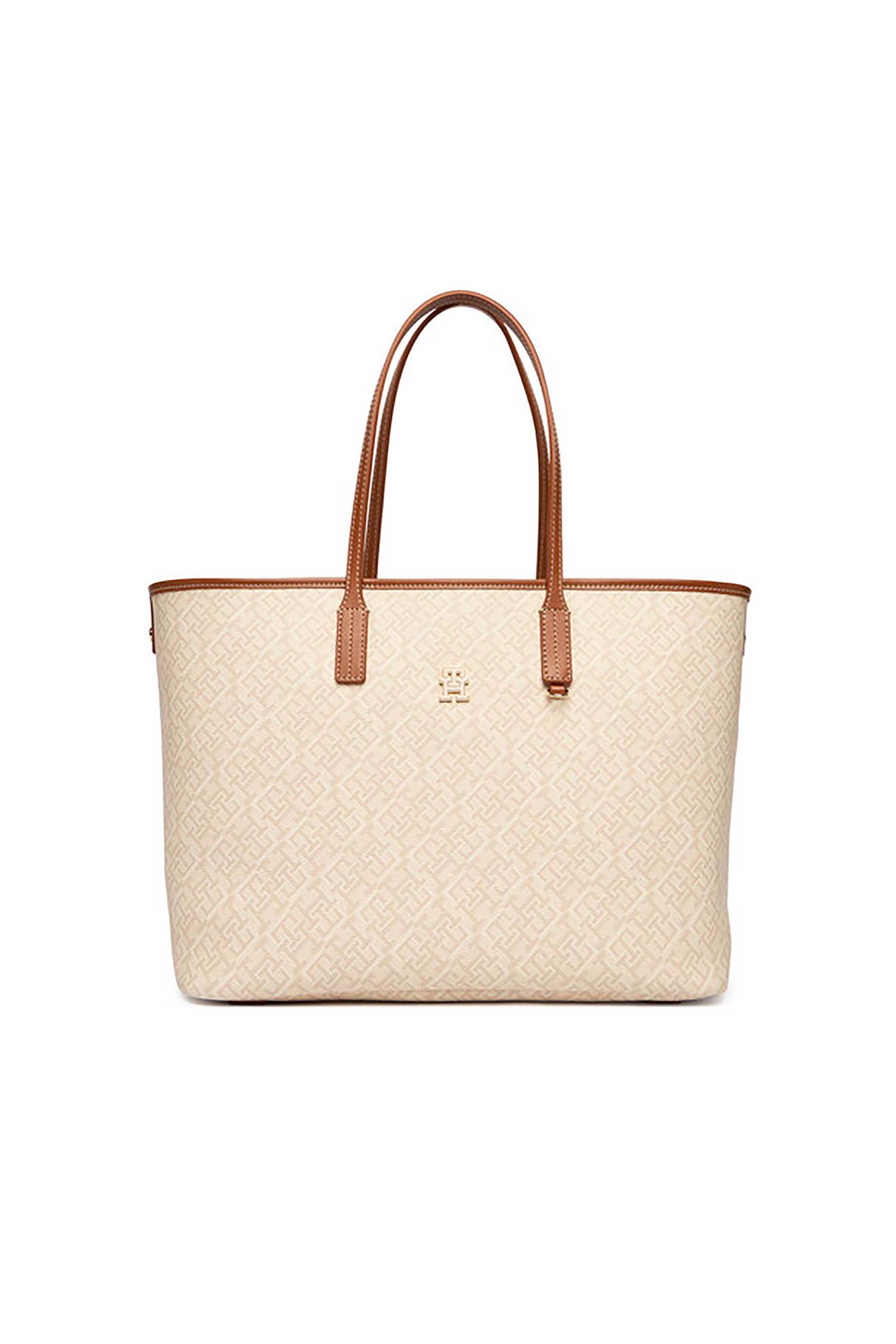 Tommy Hilfiger γυναικεία τσάντα tote με all-over monogram pattern και μεταλλικό monogram "Monoplay" - AW0AW17416 Μπεζ