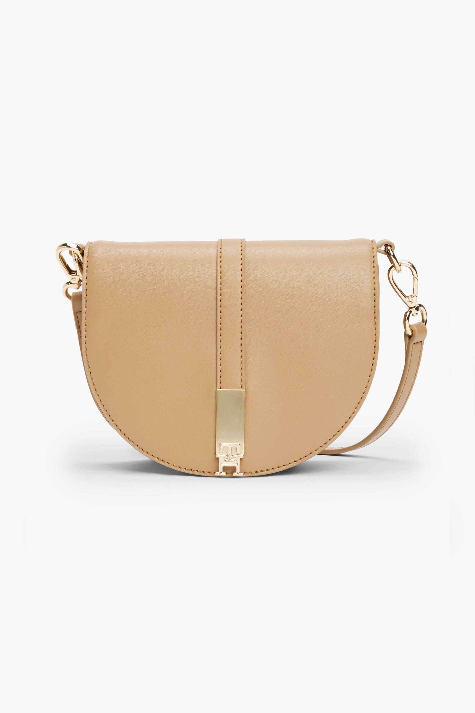 Tommy Hilfiger γυναικεία τσάντα crossbody με μεταλλικό monogram "Heritage" - AW0AW17164 Καμηλό