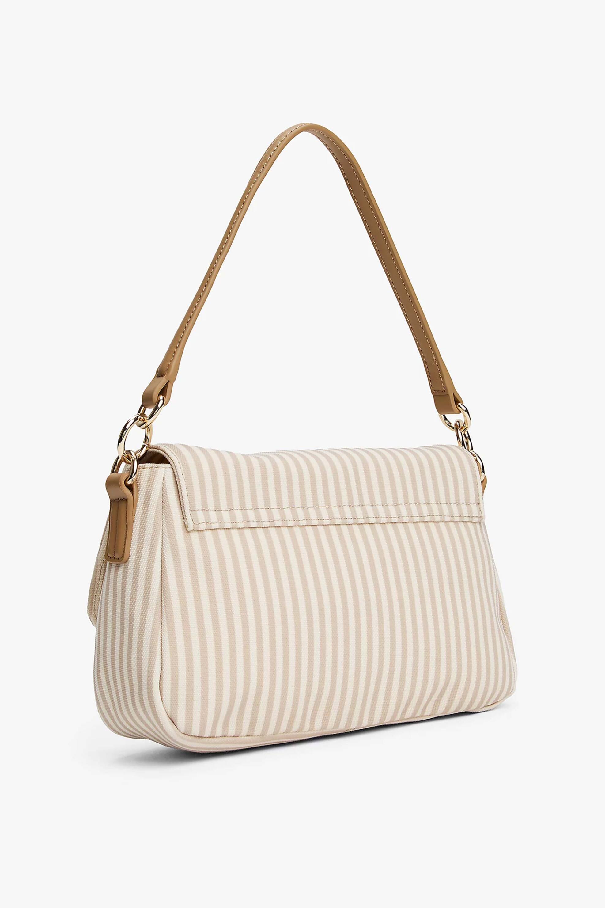 Tommy Hilfiger γυναικεία τσάντα ώμου/crossbody με ριγέ σχέδιο και μεταλλικό monogram "Poppy Summer" - AW0AW17166 Μπεζ φωτογραφία