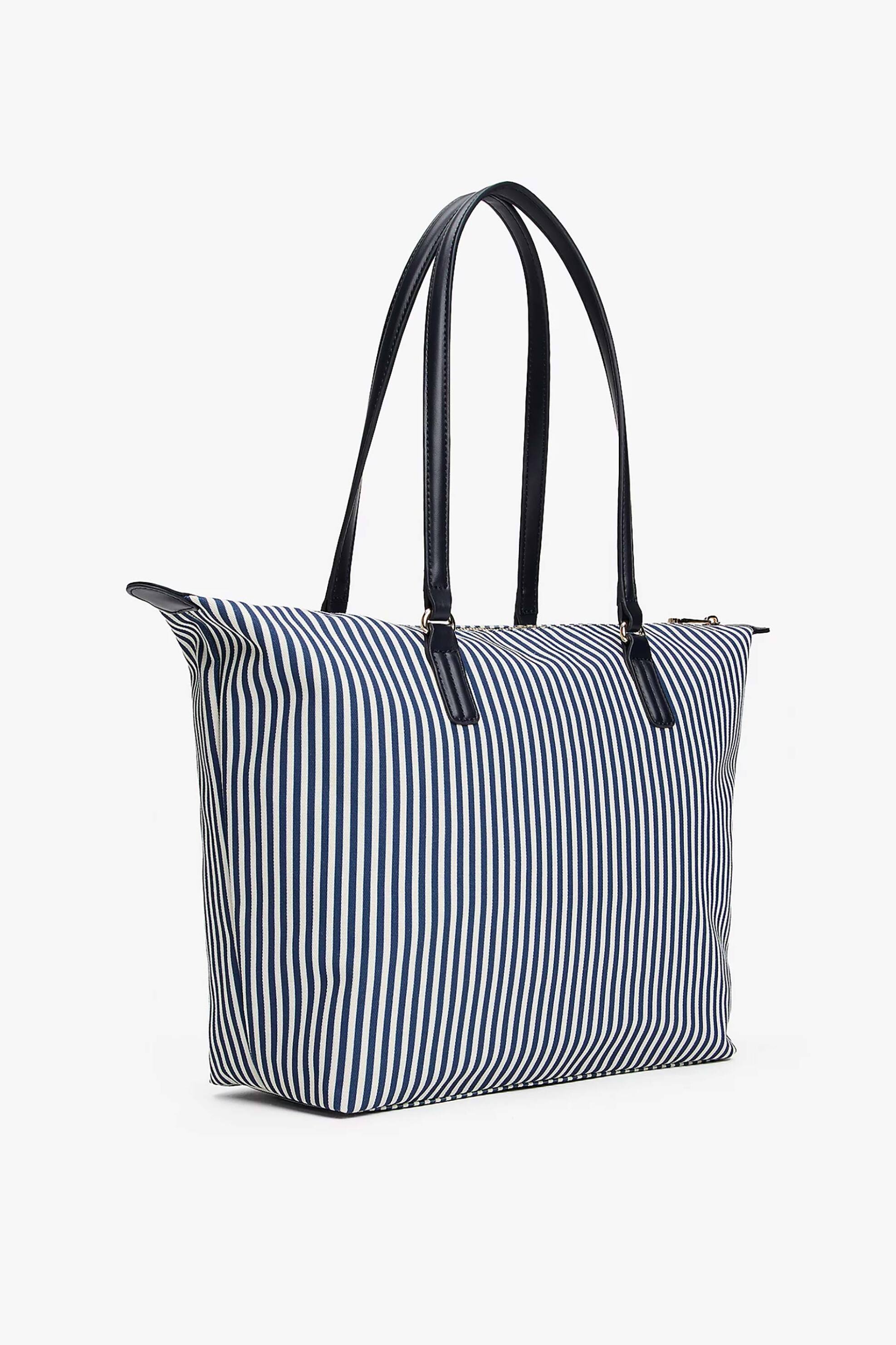 Tommy Hilfiger γυναικεία τσάντα tote με ριγέ σχέδιο και μεταλλικό monogram "Poppy Summer" - AW0AW17203 Μπλε Σκούρο φωτογραφία
