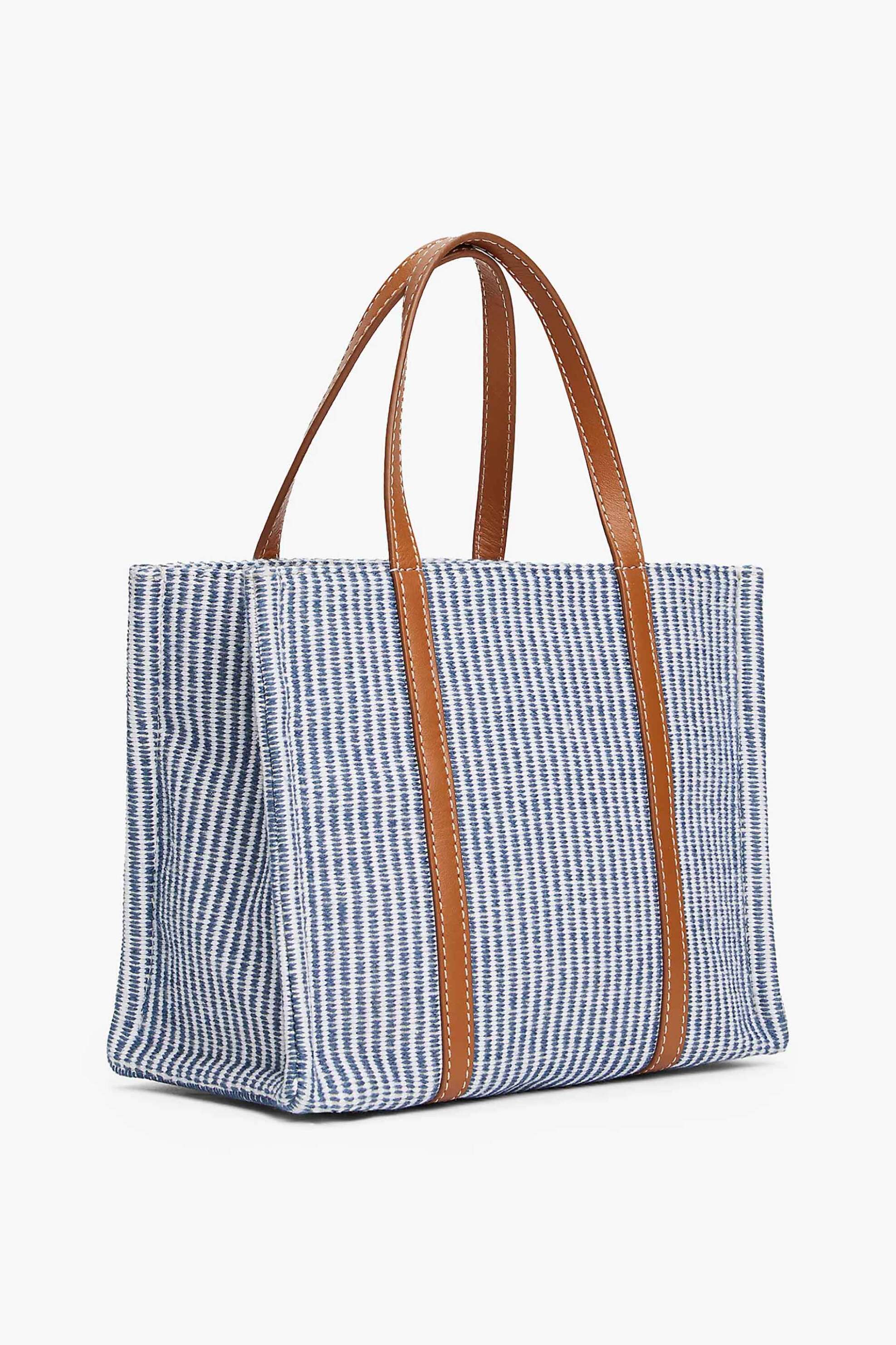 TOMMY HILFIGER Tommy Hilfiger γυναικεία τσάντα mini tote με πλεκτό ριγέ σχέδιο και μεταλλικό monogram "Premium Beach" - AW0AW17208 Μπλε - 2