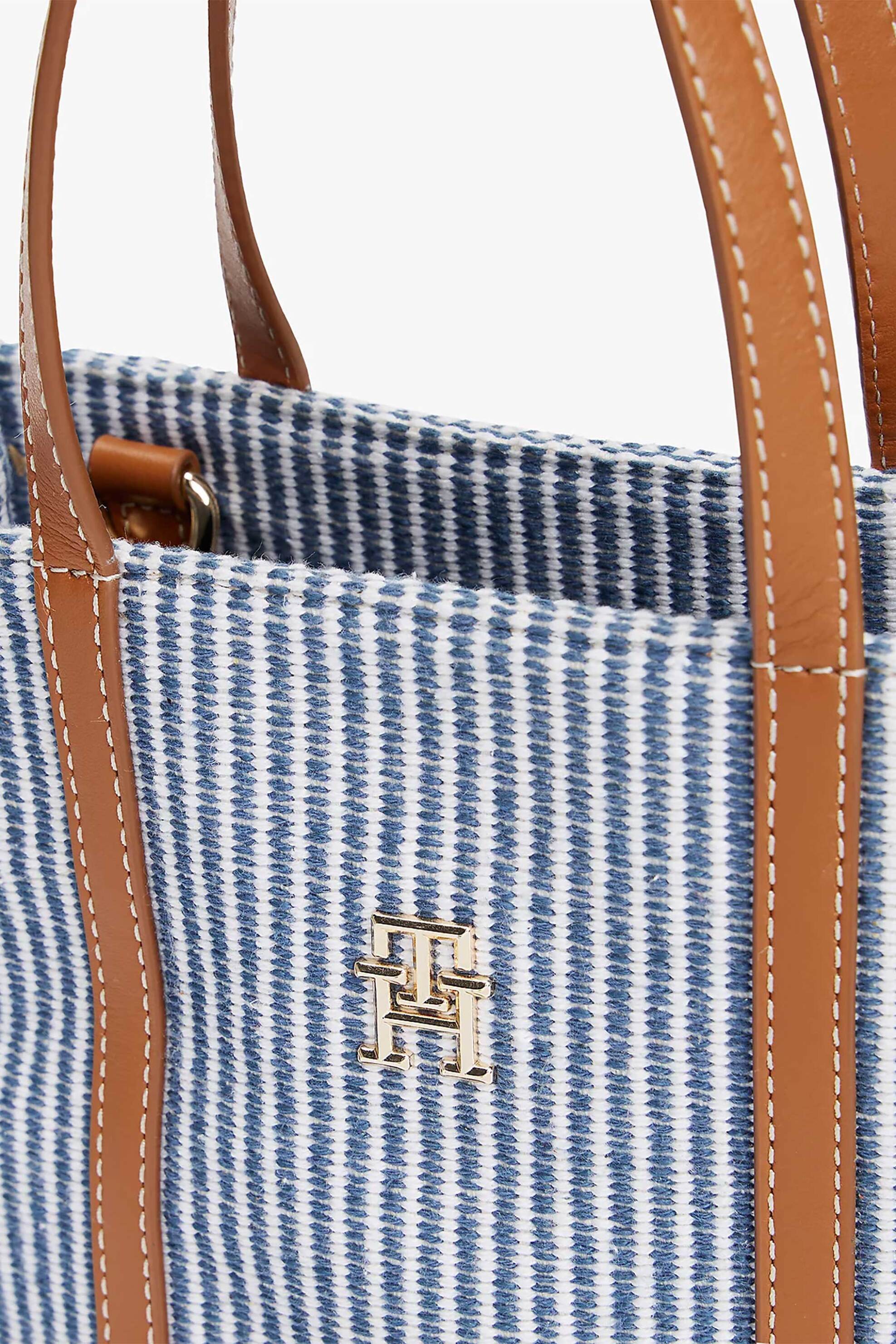 TOMMY HILFIGER Tommy Hilfiger γυναικεία τσάντα mini tote με πλεκτό ριγέ σχέδιο και μεταλλικό monogram "Premium Beach" - AW0AW17208 Μπλε - 3