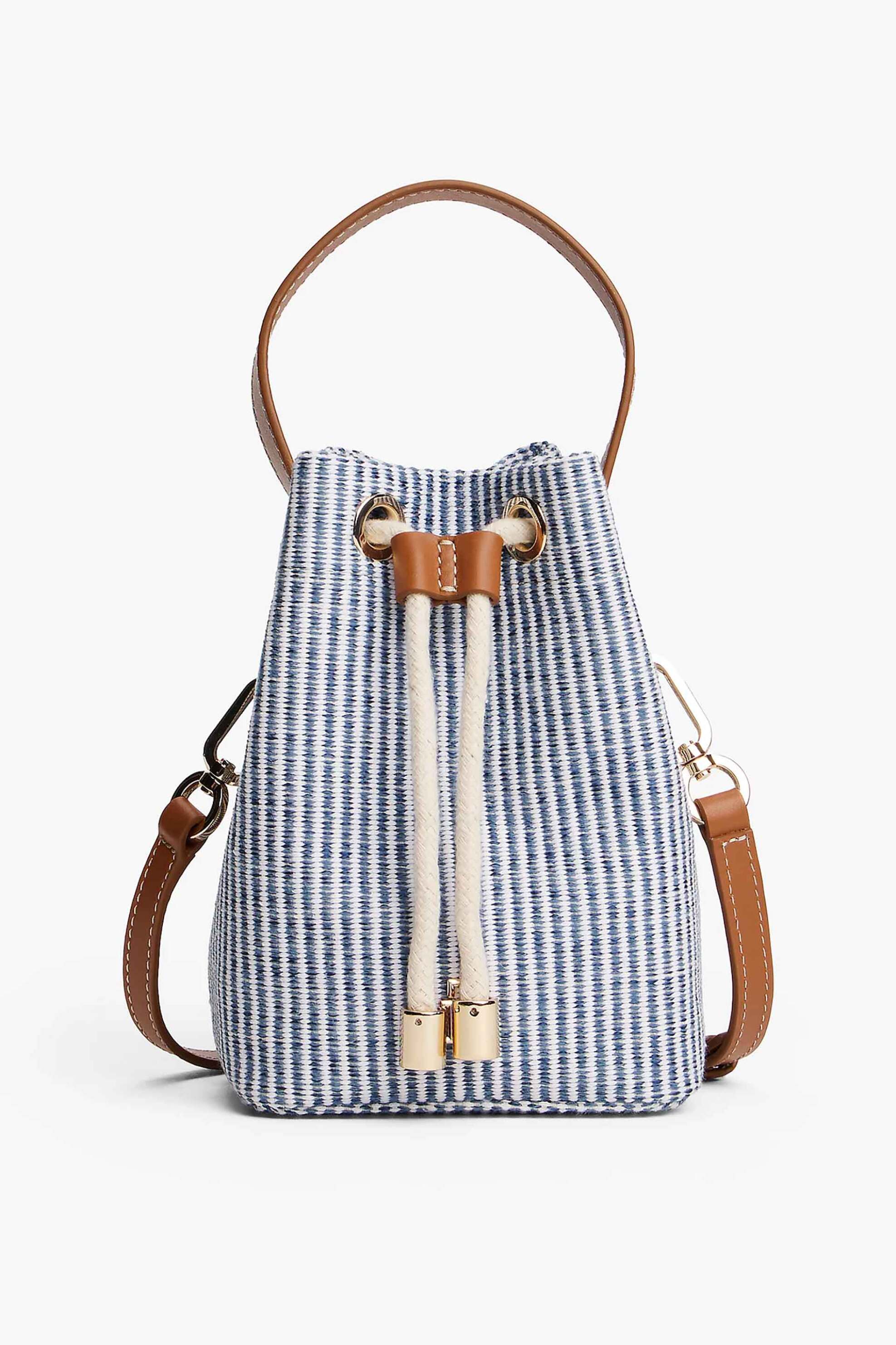 TOMMY HILFIGER Tommy Hilfiger γυναικεία τσάντα bucket με πλεκτό ριγέ σχέδιο και μεταλλικό monogram "Premium Beach" - AW0AW17215 Μπλε
