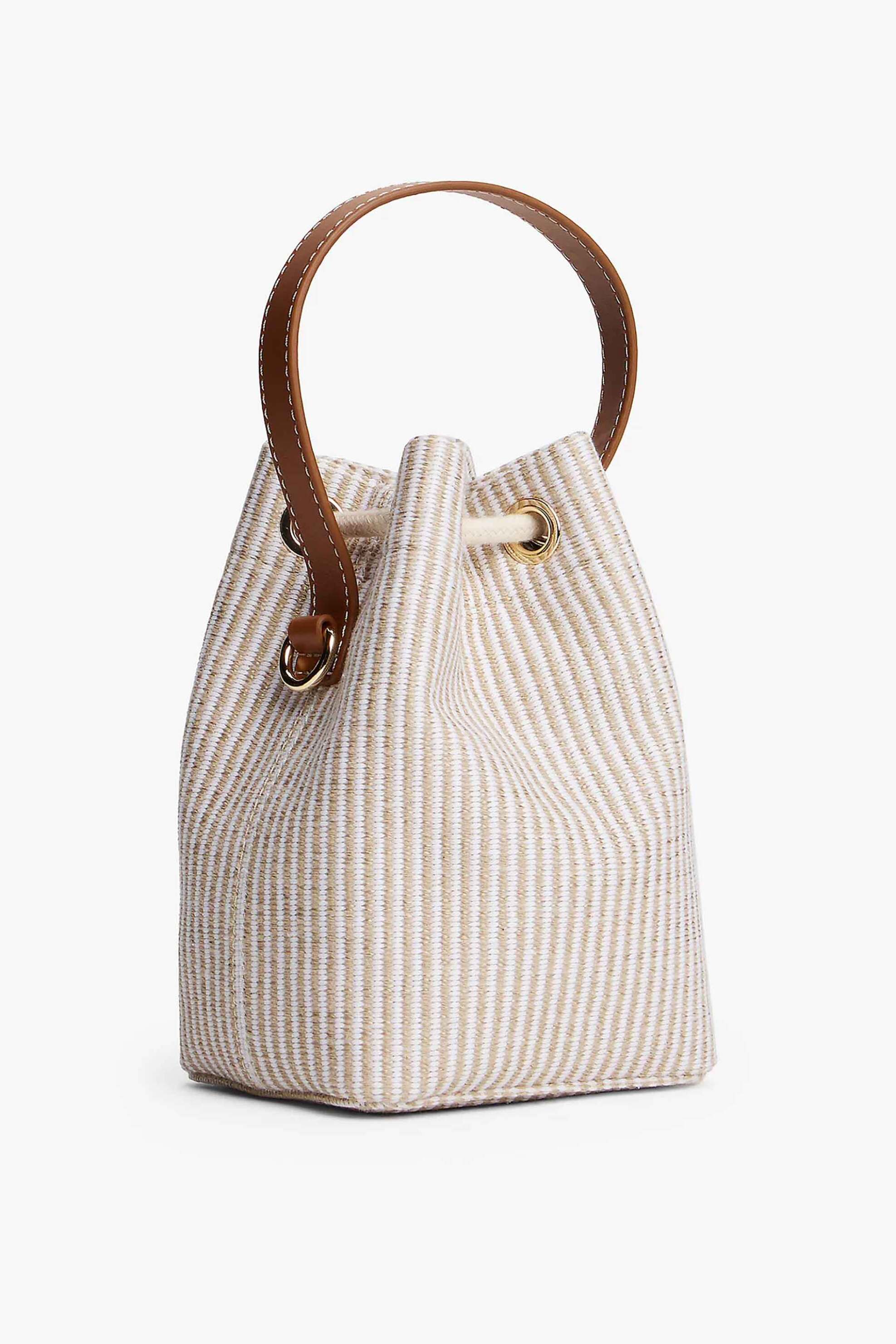 Tommy Hilfiger γυναικεία τσάντα bucket με πλεκτό ριγέ σχέδιο και μεταλλικό monogram "Premium Beach" - AW0AW17215 Μπεζ φωτογραφία