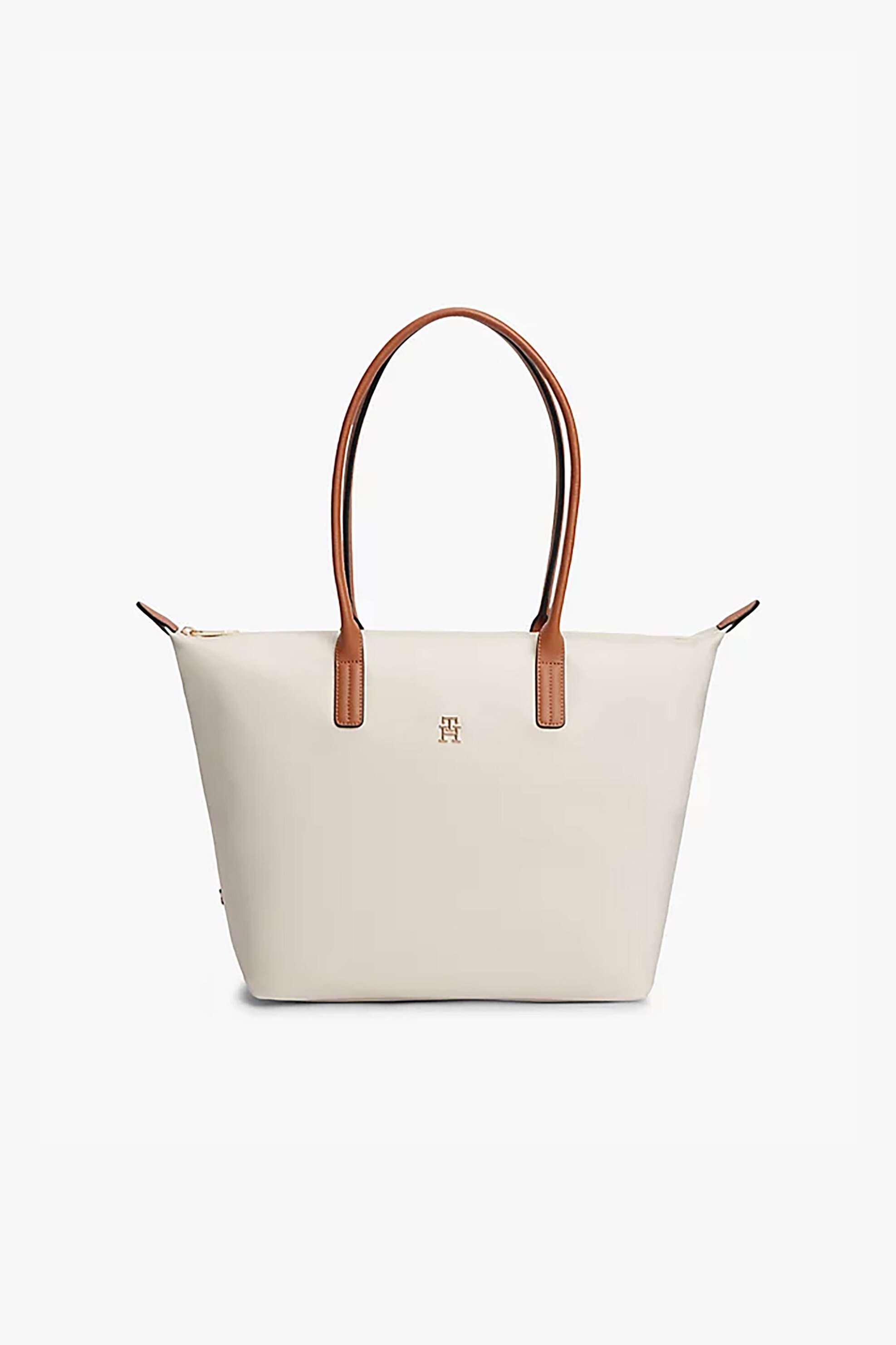 Tommy Hilfiger γυναικεία τσάντα tote με μεταλλικό μονόγραμμα "Popette" - AW0AW17711 Εκρού