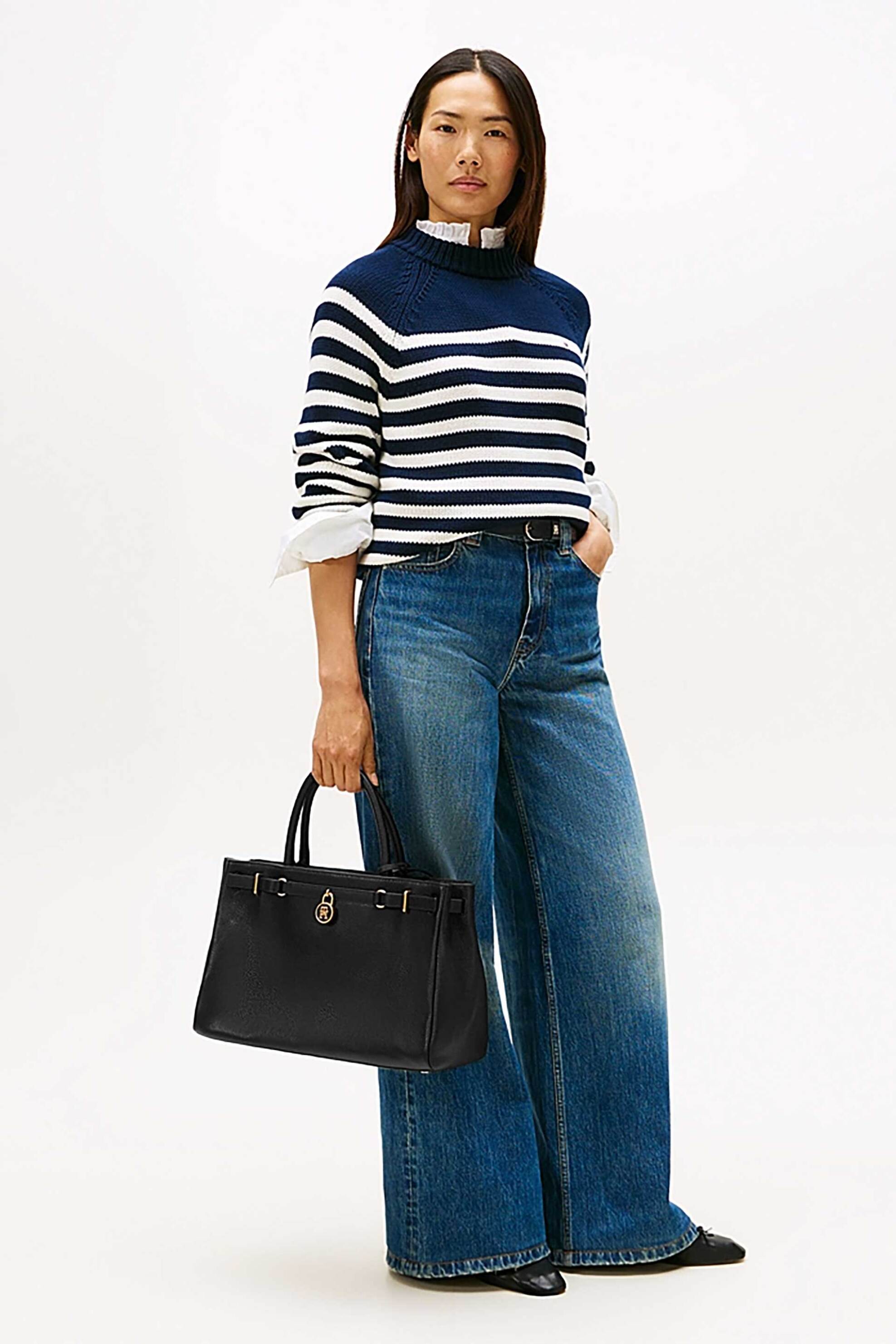 Tommy Hilfiger Γυναικεία Τσάντα Tote με Μεταλλικό Μονόγραμμα American Icon - Aw0Aw17925 Μαύρο