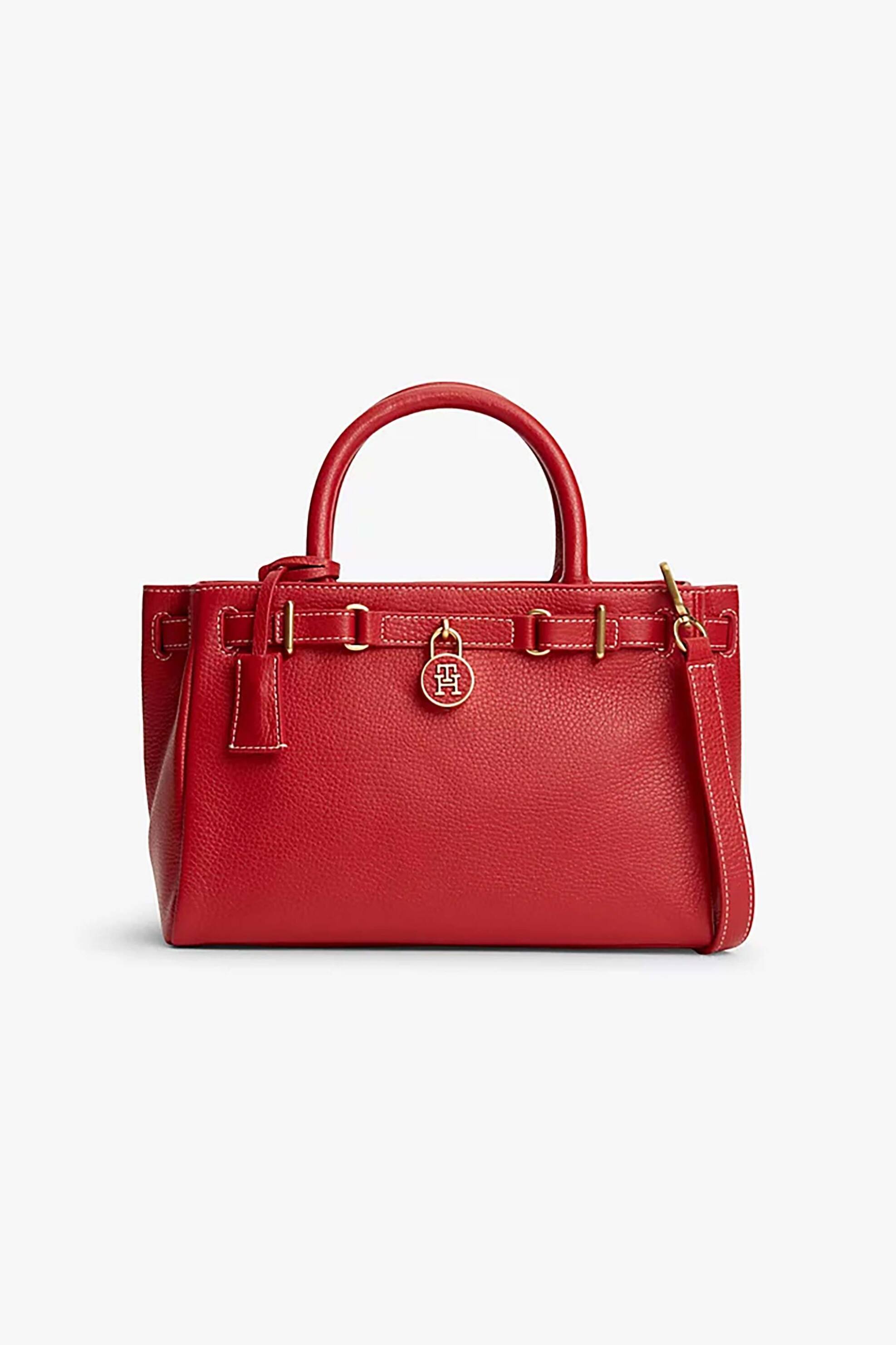 Tommy Hilfiger γυναικεία τσάντα tote με μεταλλικό μονόγραμμα "American Icon" - AW0AW17926 Κόκκινο