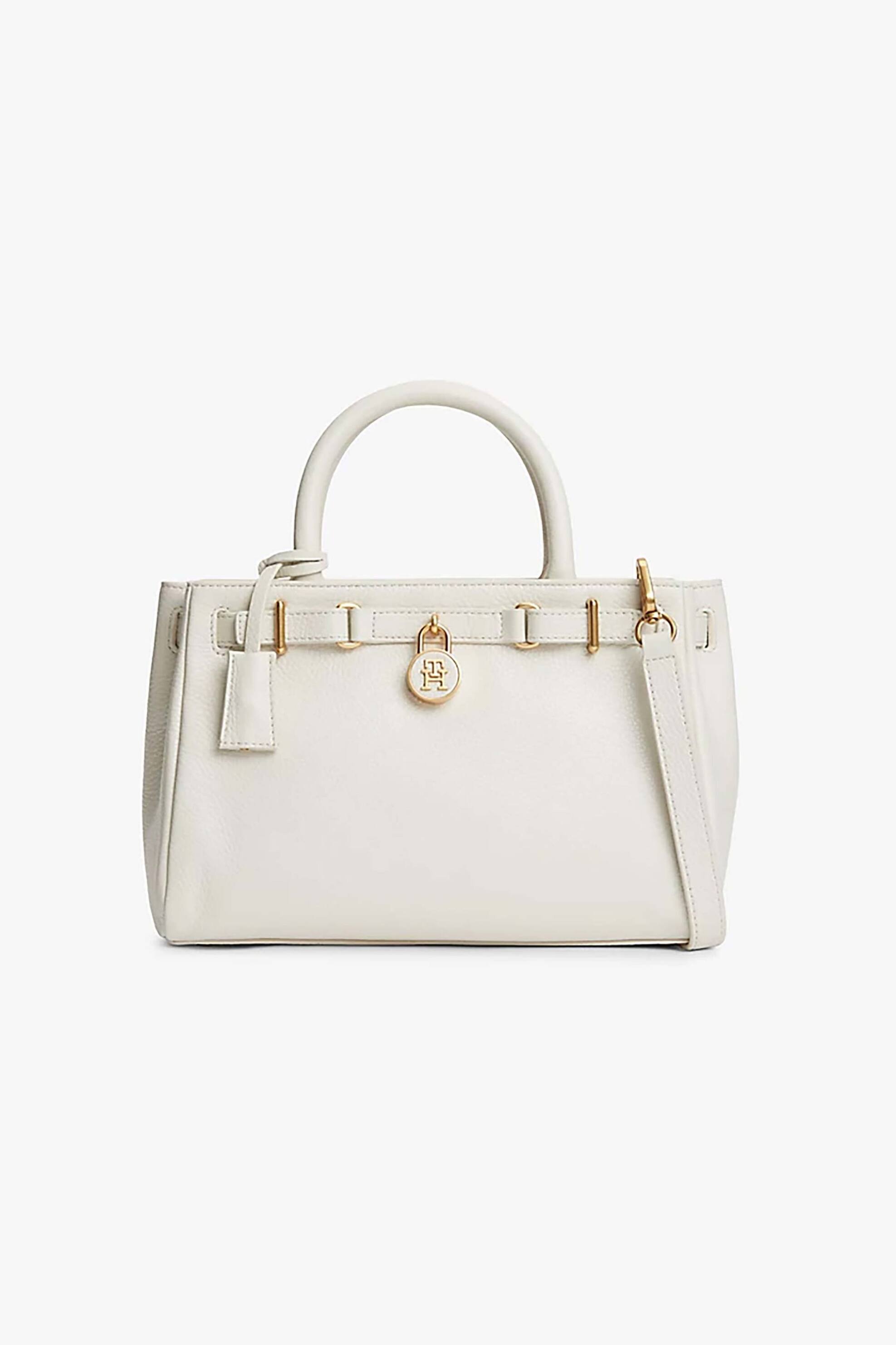 Tommy Hilfiger γυναικεία τσάντα tote με μεταλλικό μονόγραμμα "American Icon" - AW0AW17926 Εκρού