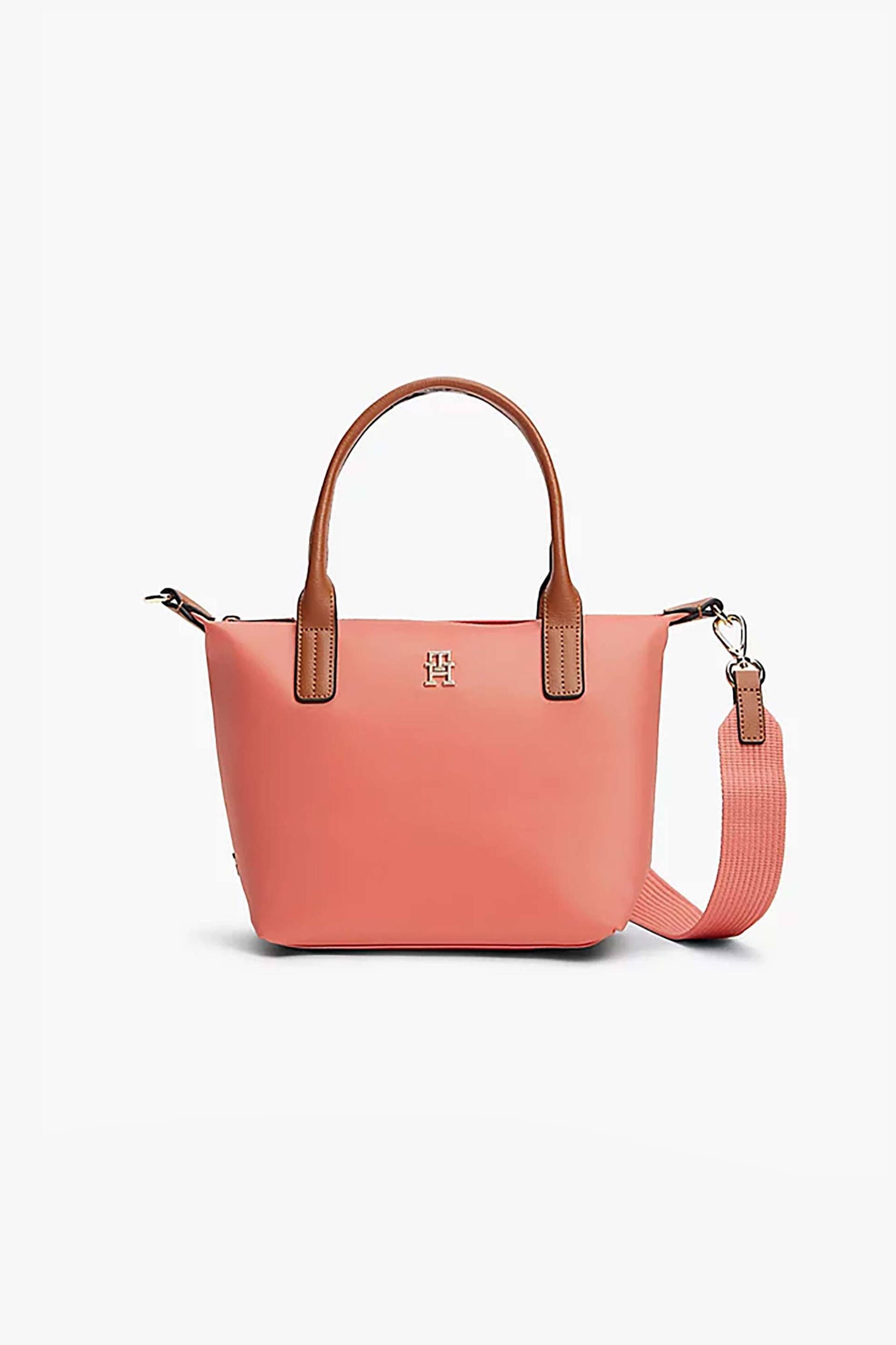 Tommy Hilfiger γυναικεία τσάντα tote με μεταλλικό μονόγραμμα "Popette" - AW0AW17709 Κοραλί