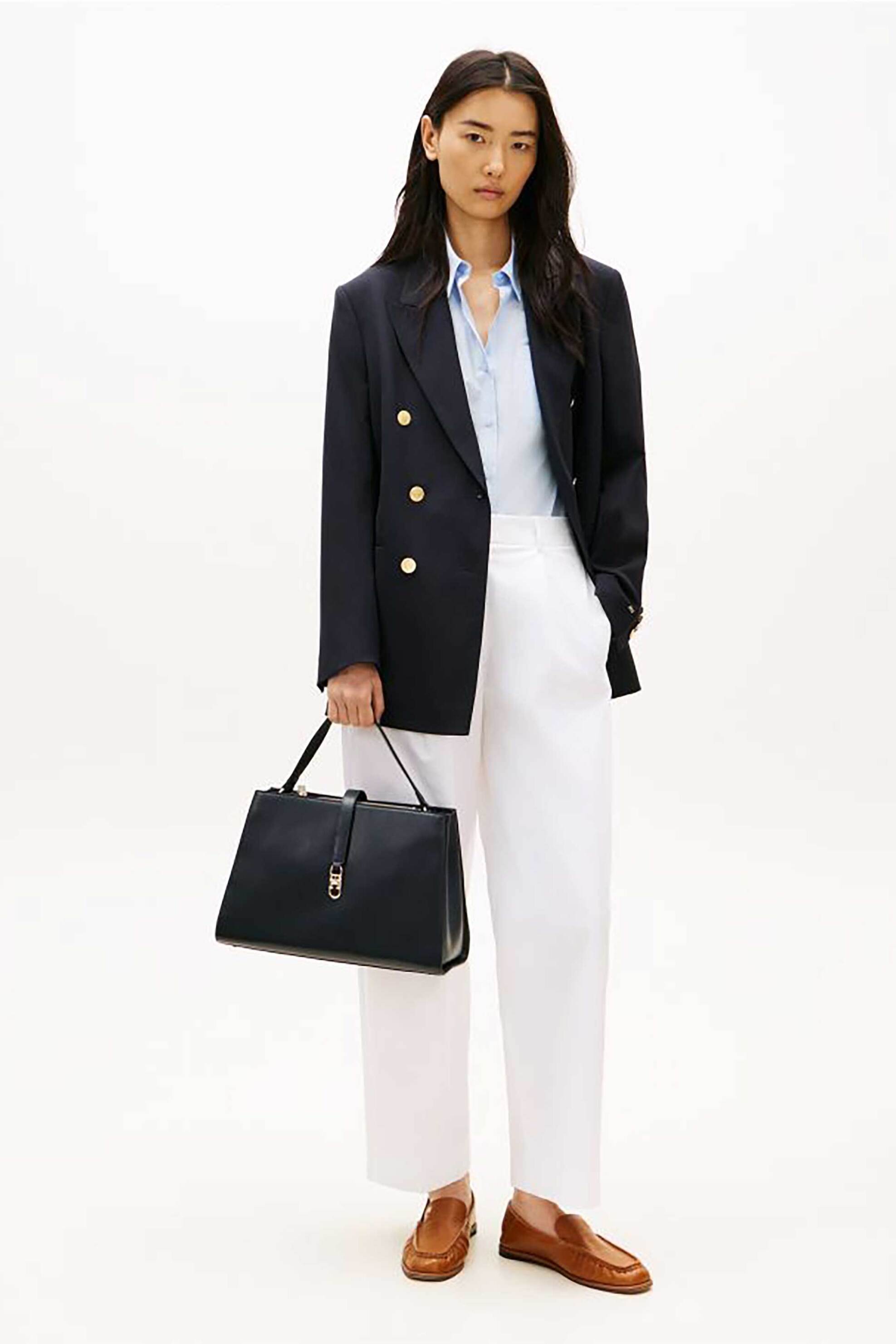 Tommy Hilfiger Γυναικεία Τσάντα Χειρός Crossbody με Μεταλλικό Monogram Libre - Aw0Aw17724 Σκούρο Μπλε