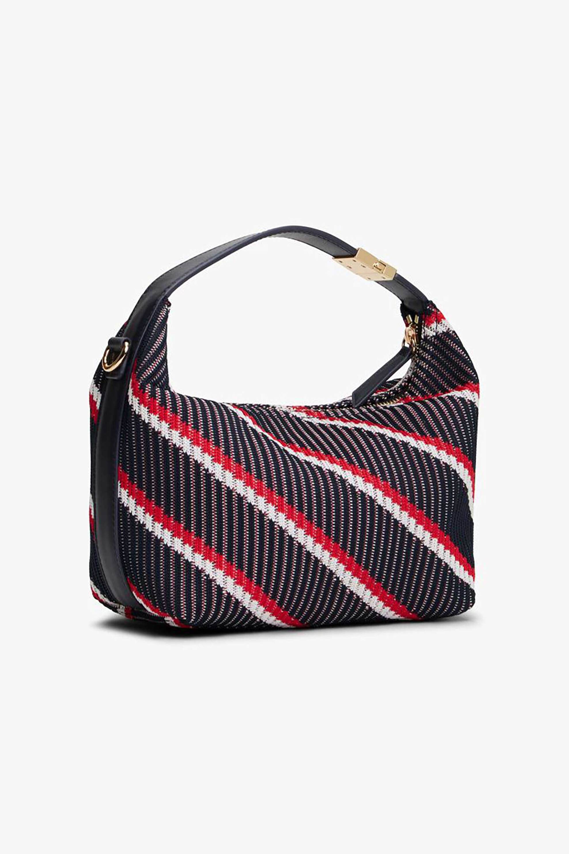 Tommy Hilfiger γυναικεία τσάντα ώμου hobo με μεταλλικό monogram και ριγέ σχέδιο 