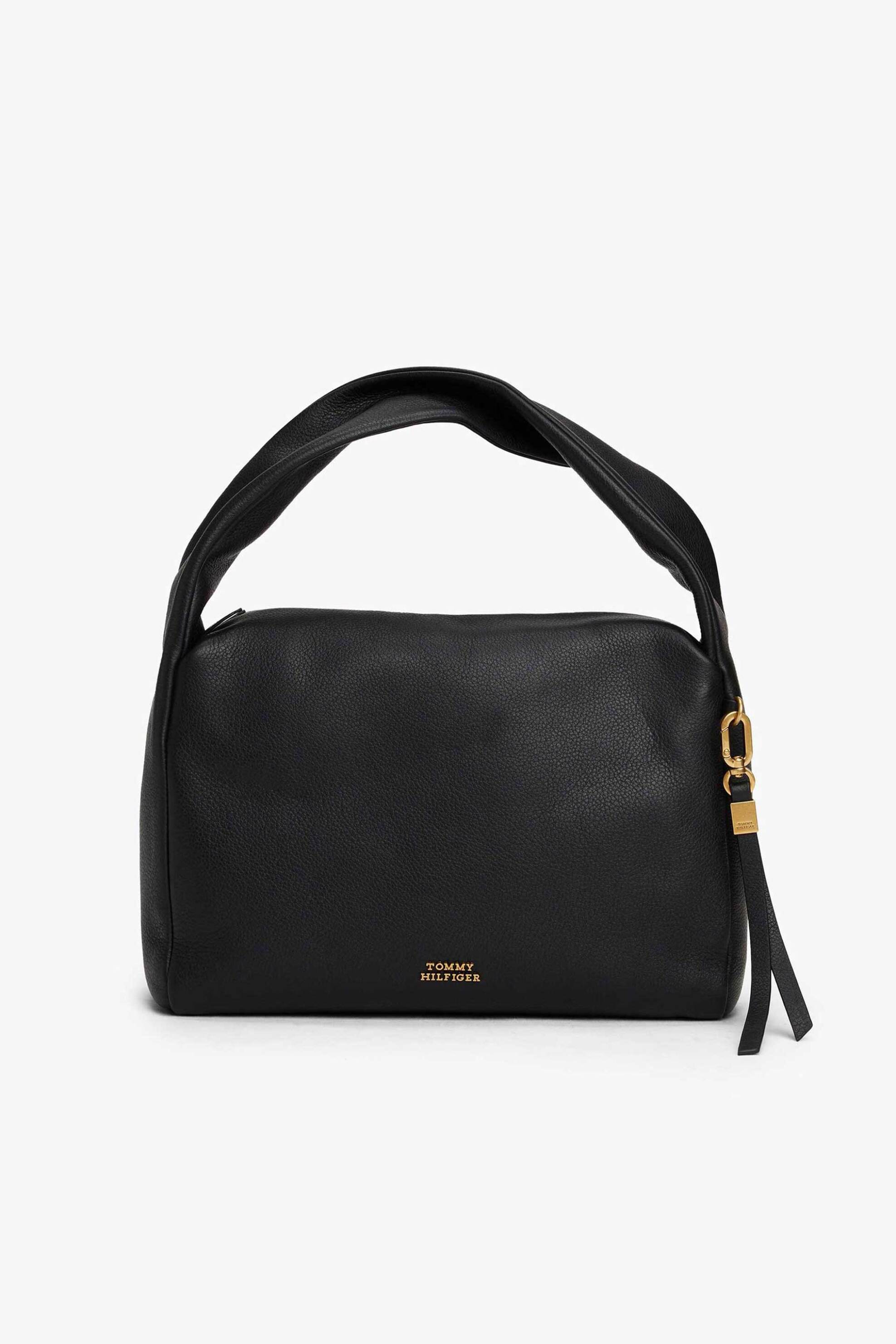Tommy Hilfiger γυναικεία δερμάτινη τσάντα χειρός/ώμου με μεταλλικό λογότυπο - AW0AW18152 Μαύρο