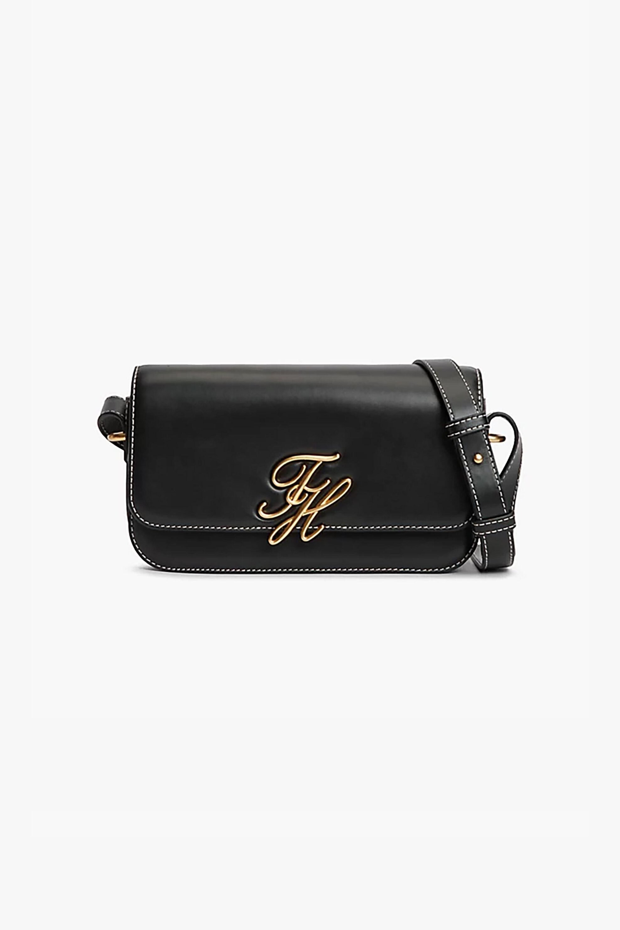 Tommy Hilfiger γυναικεία τσάντα crossbody με μεταλλικό monogram "TΗ Script " - AW0AW18399 Μαύρο