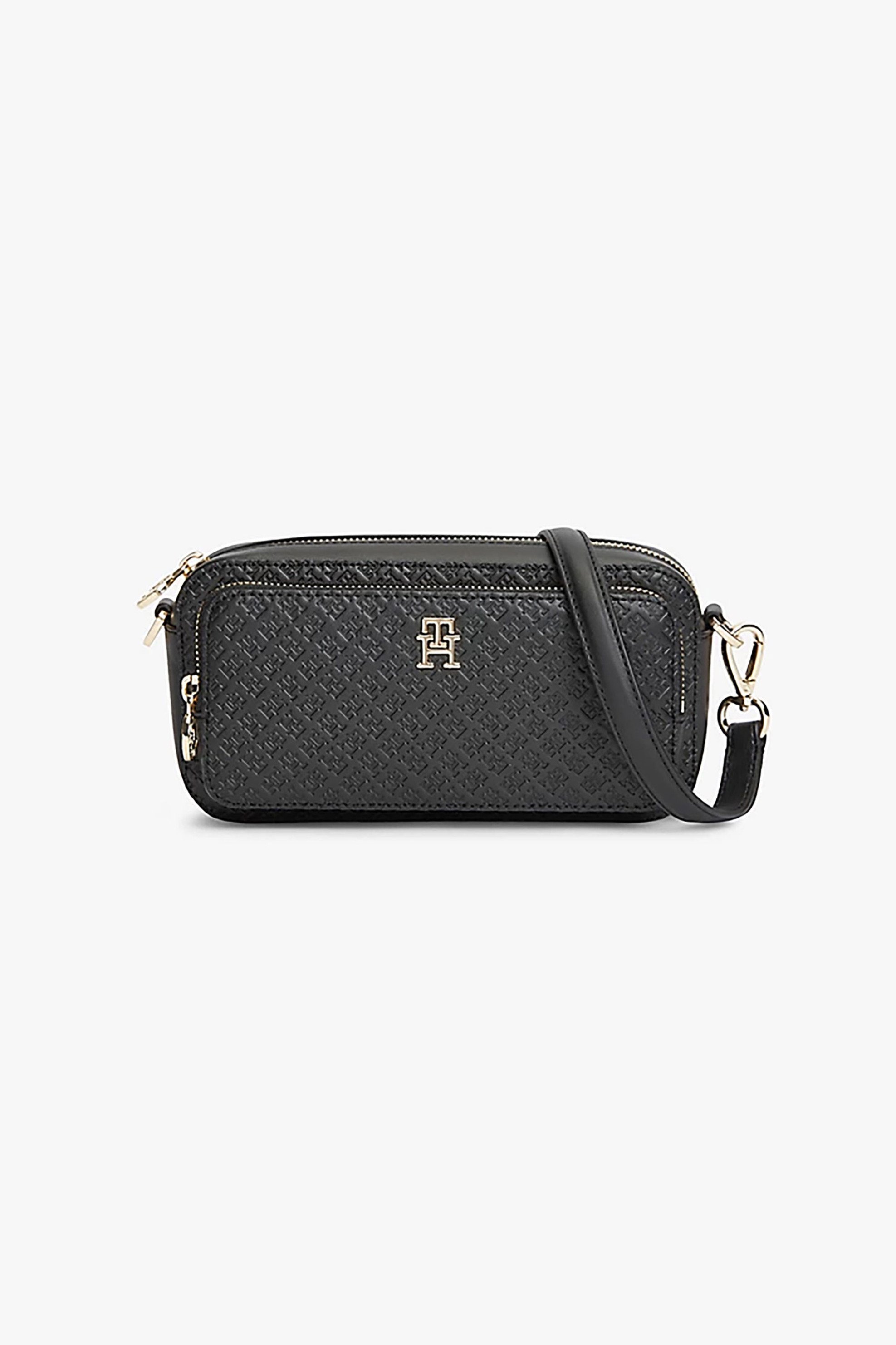 Tommy Hilfiger γυναικεία τσάντα crossbody με μεταλλικό monogram "TH Daily Camera Bag" - AW0AW18414 Μαύρο