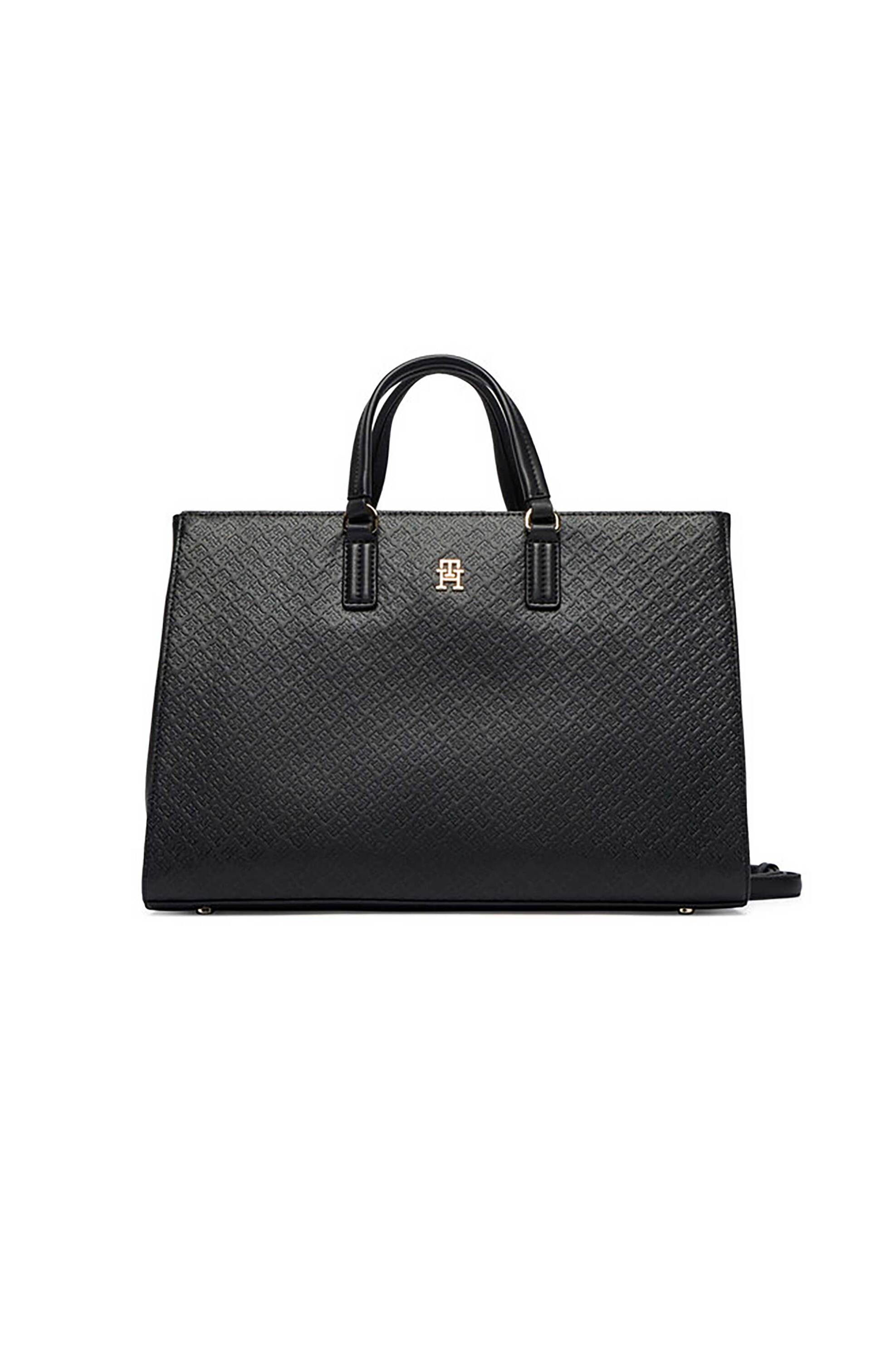 Tommy Hilfiger γυναικεία τσάντα χειρός με μεταλλικό λογότυπο "TH Daily Satchel" - AW0AW18418 Μαύρο