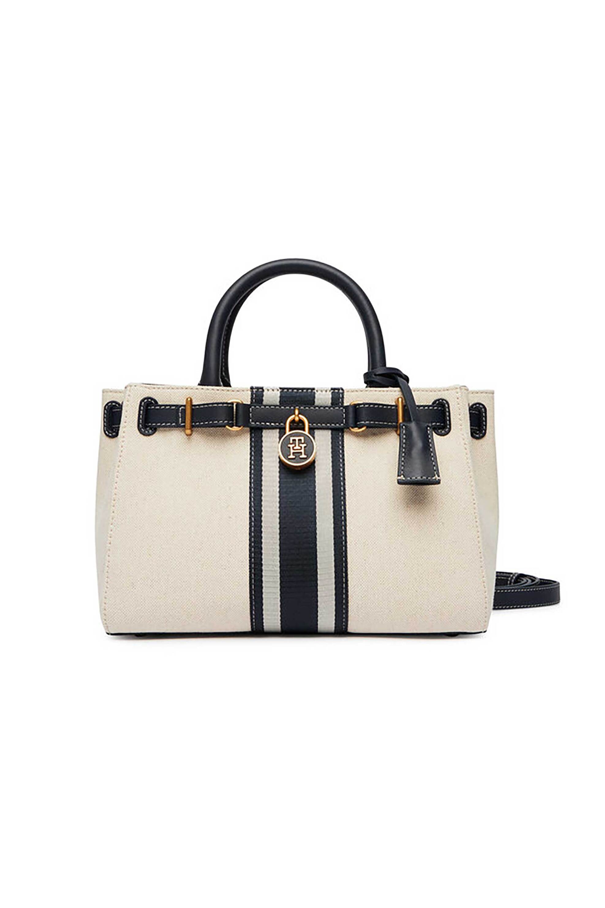 Tommy Hilfiger γυναικεία τσάντα tote με μεταλλικό λογότυπο "American Icon Mini Tote Canvas" - AW0AW18543 Ασπρόμαυρο