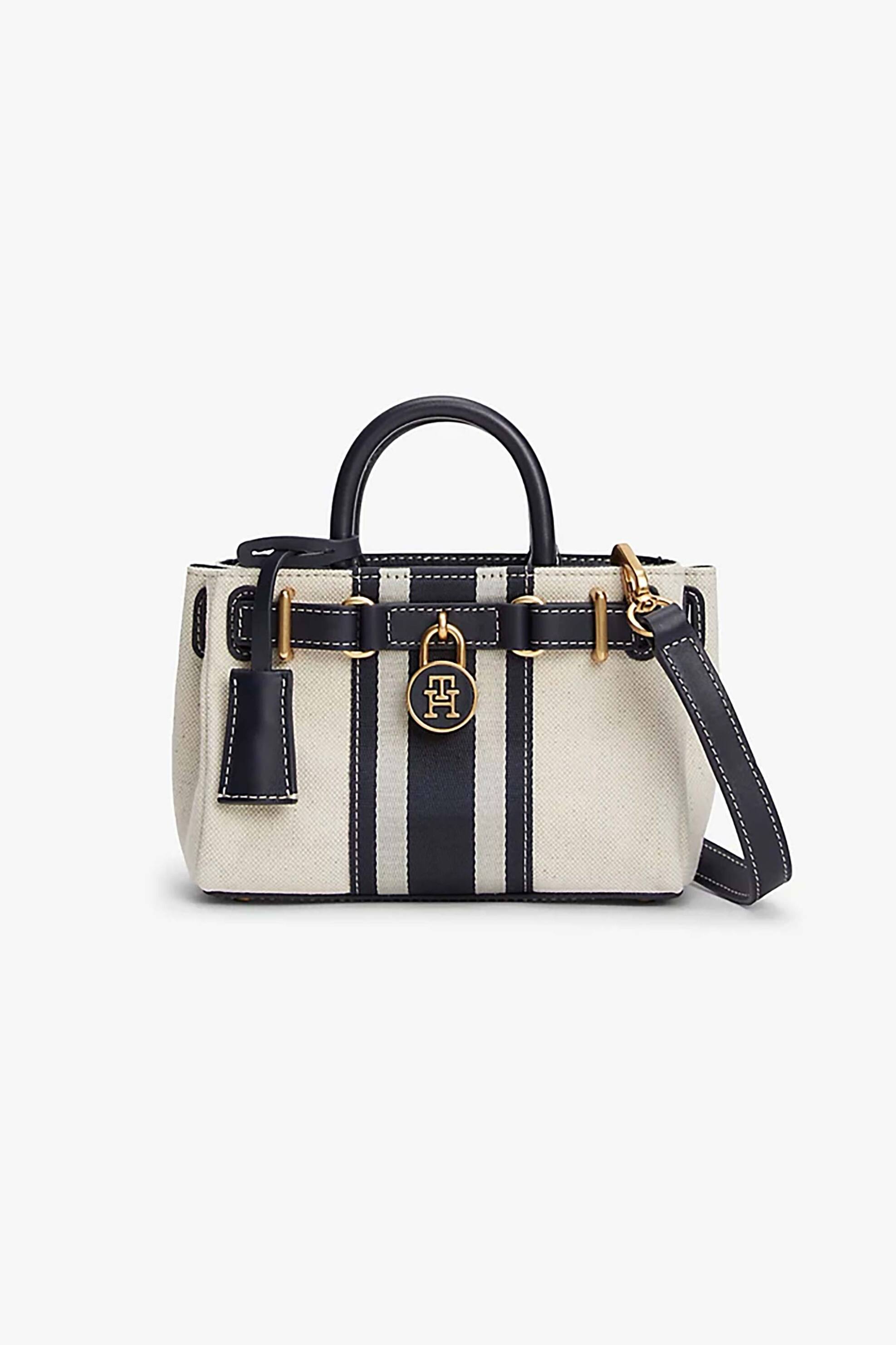 Tommy Hilfiger γυναικεία τσάντα tote με μεταλλικό λογότυπο "American Icon Tote Canvas" - AW0AW18625 Ασπρόμαυρο