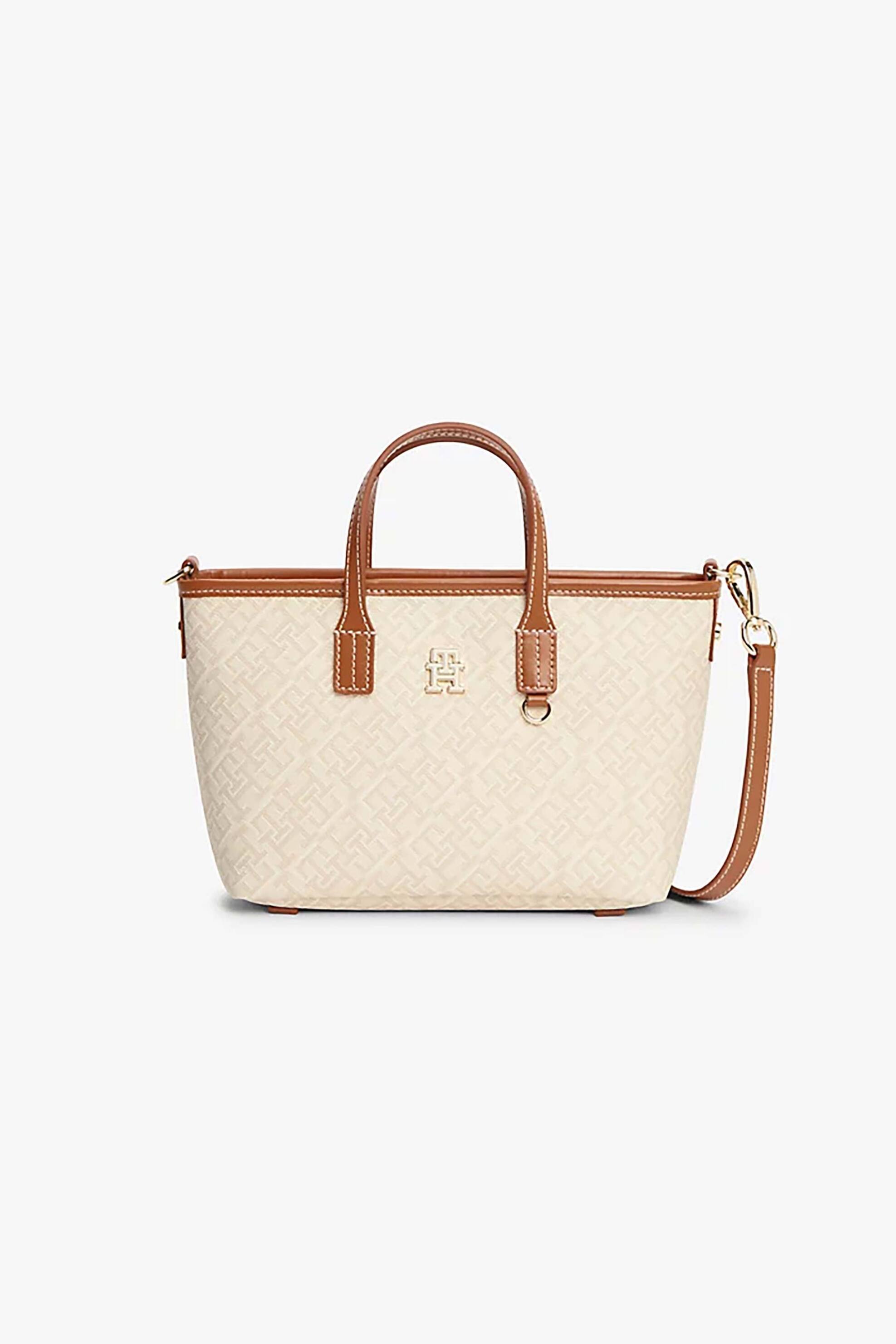 Tommy Hilfiger γυναικεία τσάντα tote με μεταλλικό μονόγραμμα και all-over logo print "TH Monoplay" - AW0AW18848 Μπεζ