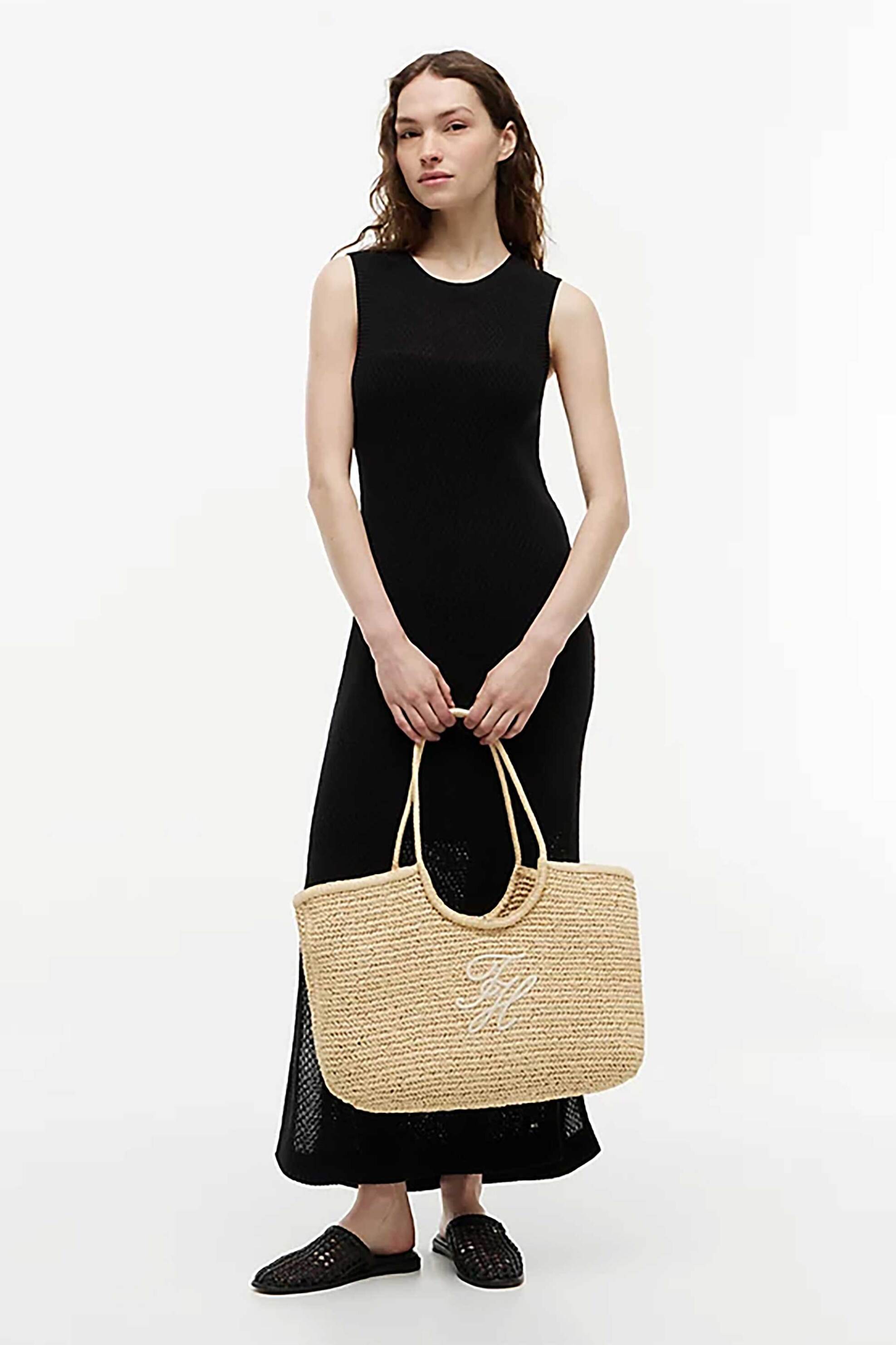 Tommy Hilfiger Γυναικεία Τσάντα Tote με Ανάγλυφο Monogram Th Elevated - Aw0Aw18536 Μπεζ