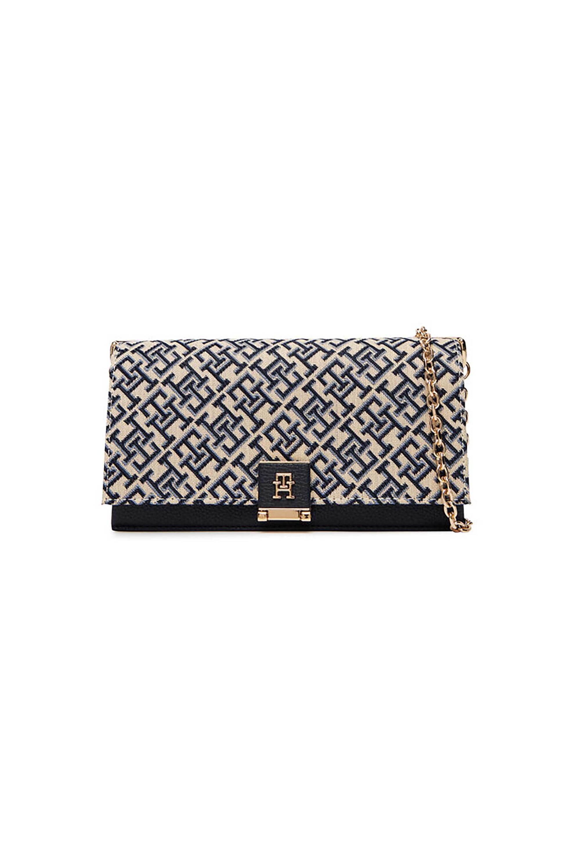 Tommy Hilfiger γυναικεία τσάντα crossbody με μεταλλικό monogram και all-over logo print "TH Her" - AW0AW18637 Σκούρο Μπλε
