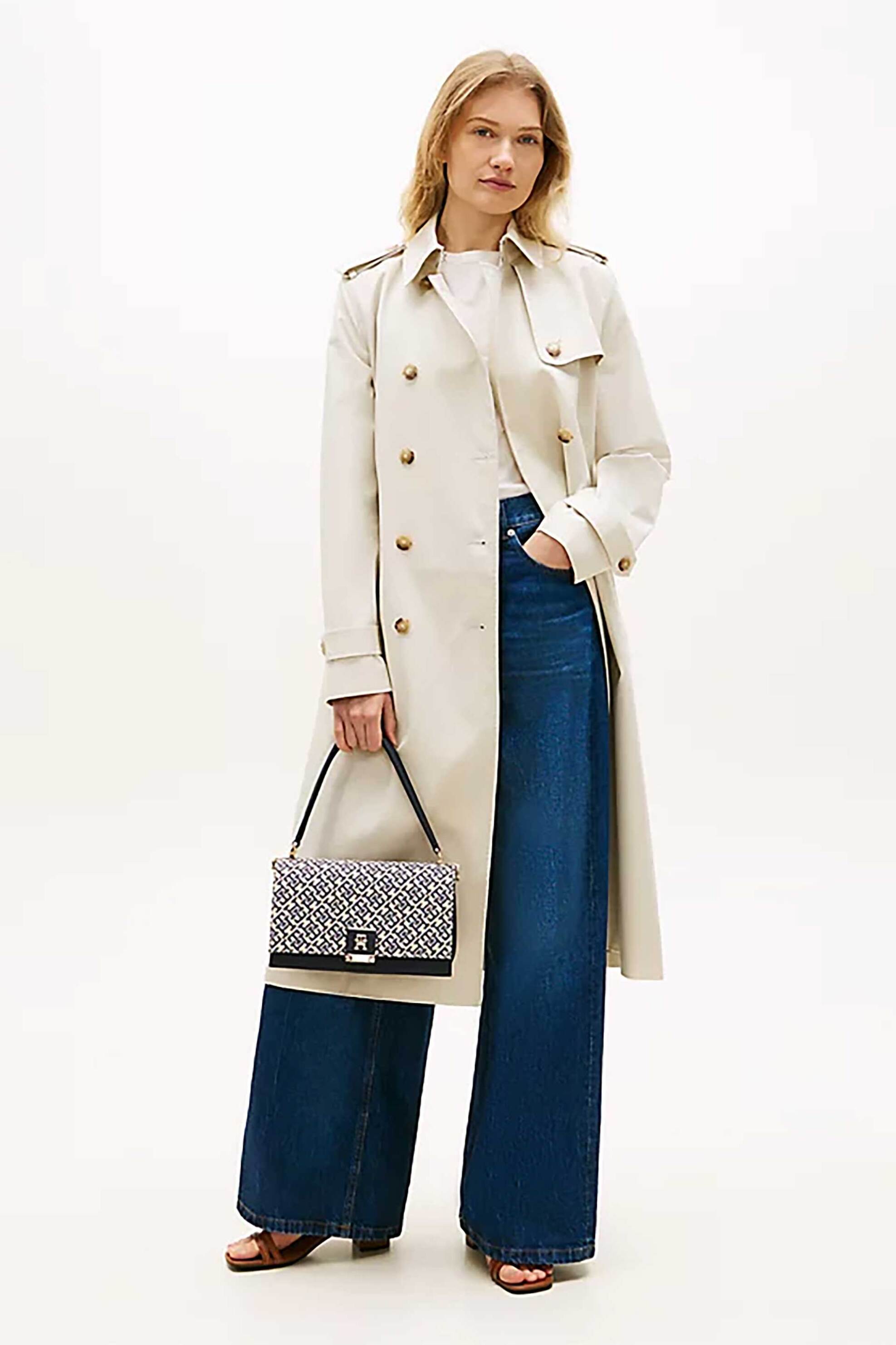Tommy Hilfiger Γυναικεία Τσάντα Crossbody Χειρός με Μεταλλικό Monogram Και All-Over Logo Print Th Her - Aw0Aw18638 Σκούρο Μπλε