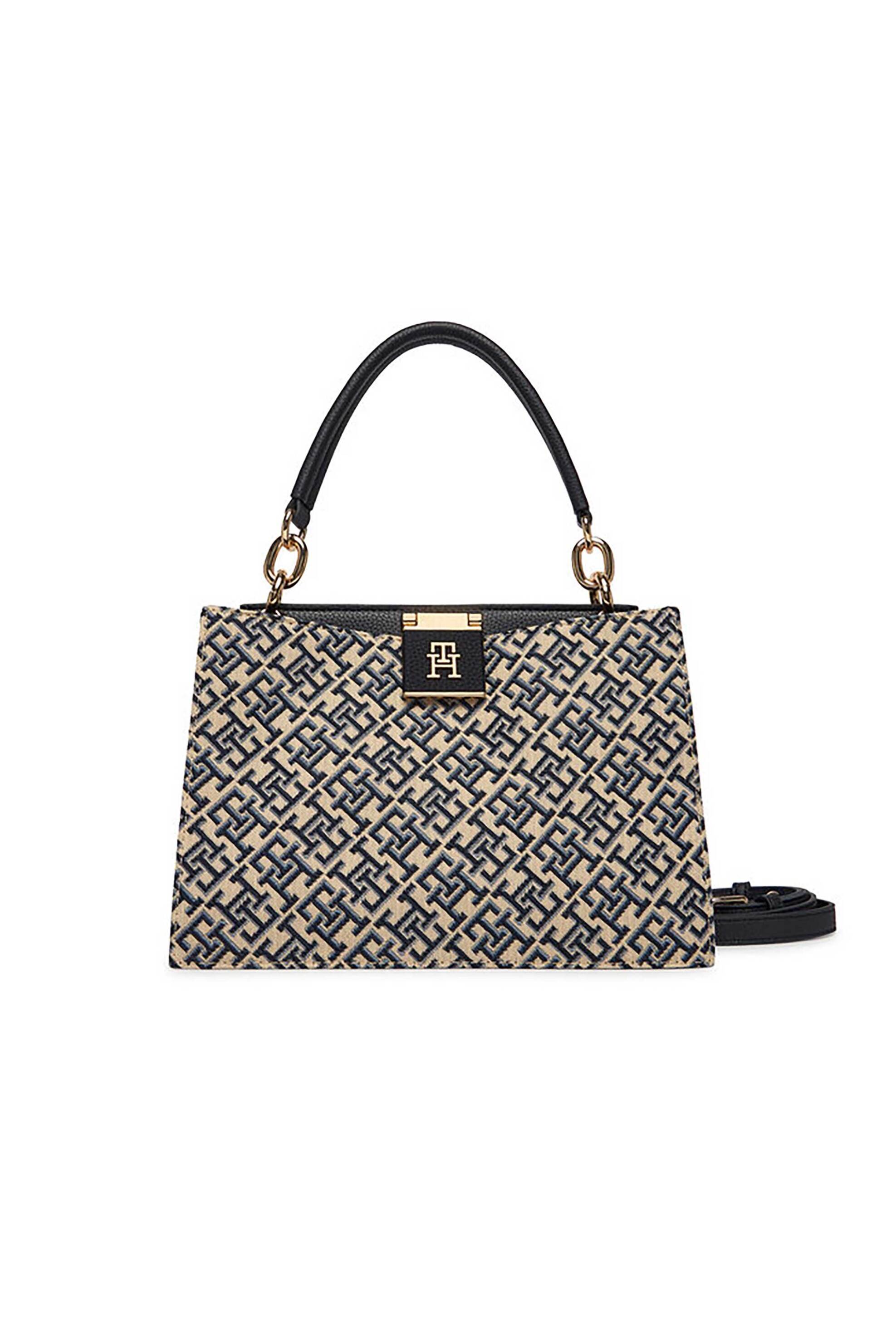 Tommy Hilfiger γυναικεία τσάντα crossbody/χειρός με μεταλλικό monogram και all-over logo print "TH Her" - AW0AW18639 Σκούρο Μπλε